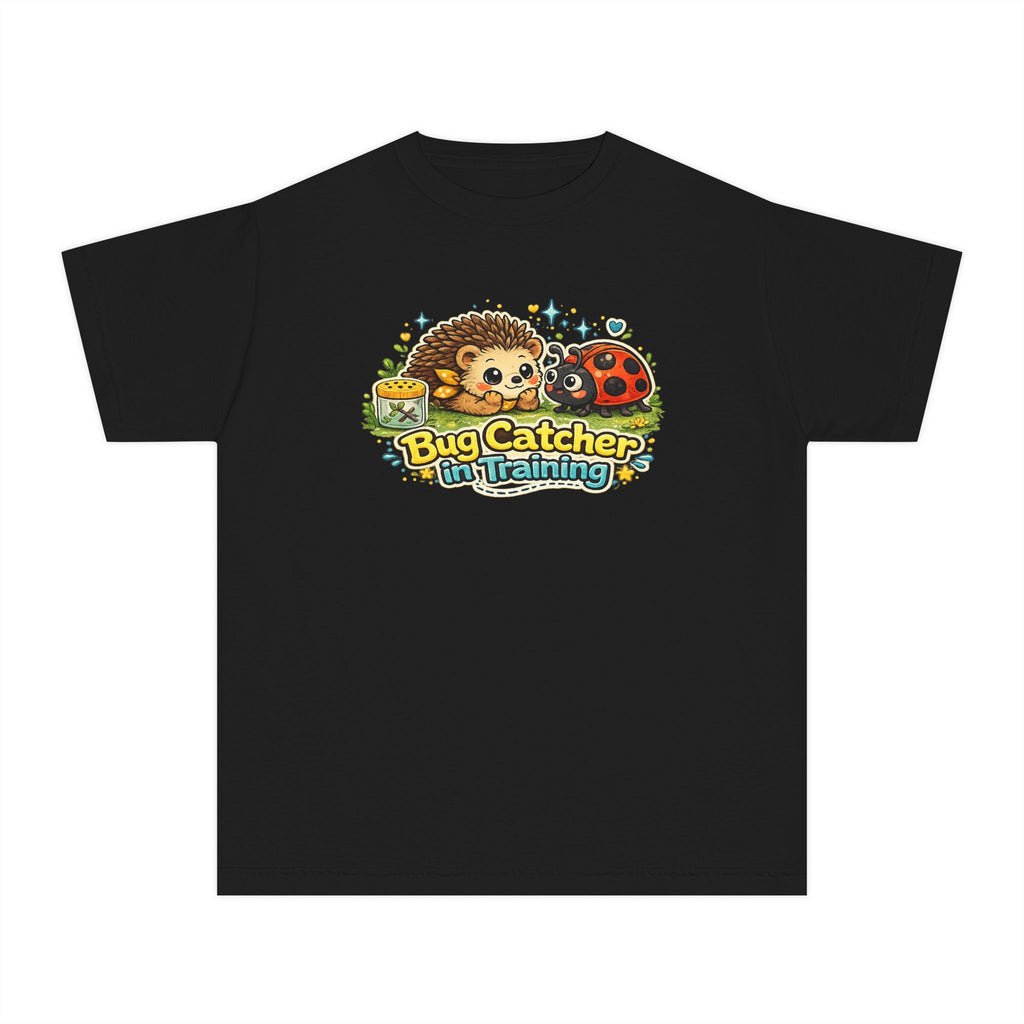 Youth Tee "Bug Catcher in Training" Cute Hedgehog & Ladybug Kids T-Shirt Girls & Boys