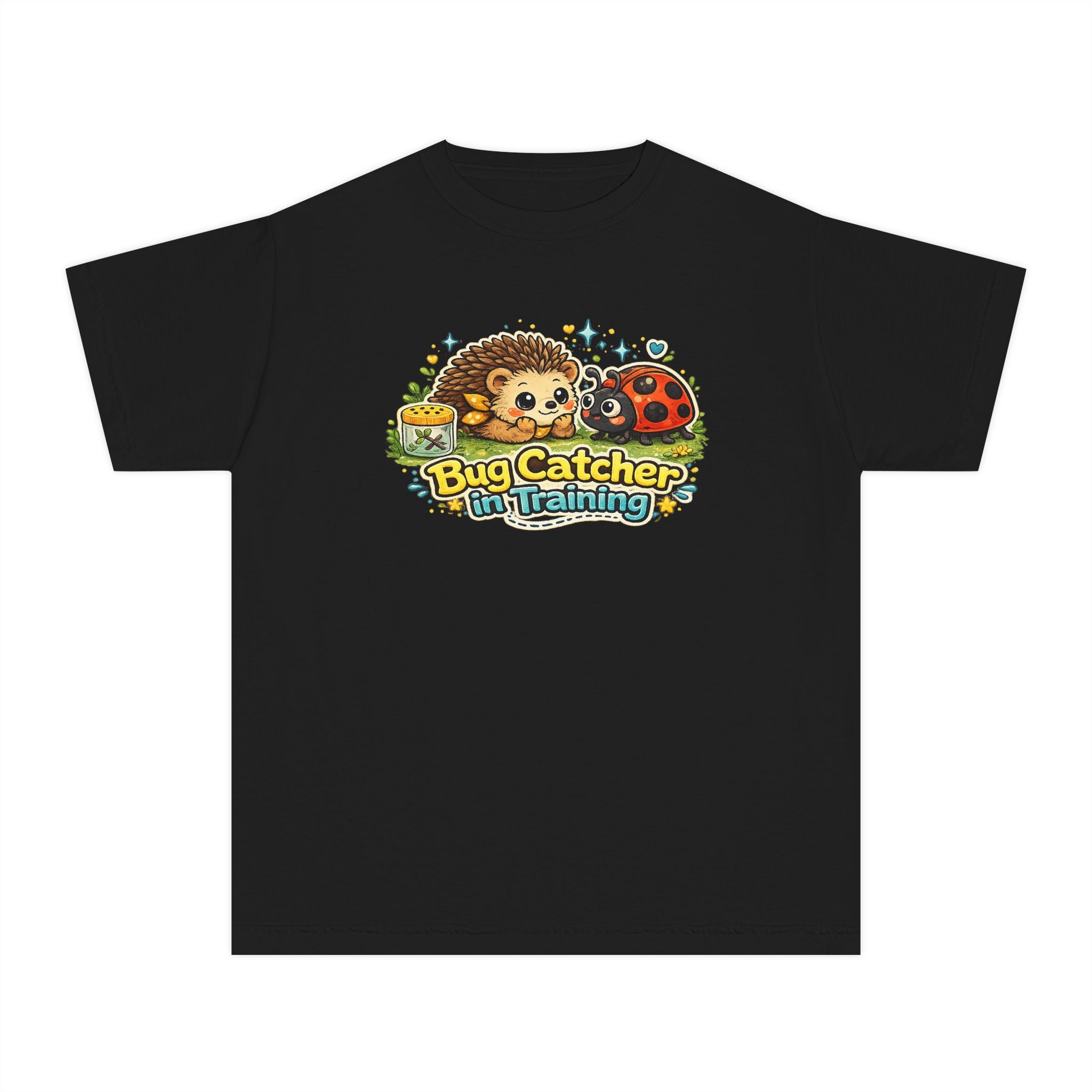 Youth Tee "Bug Catcher in Training" Cute Hedgehog & Ladybug Kids T-Shirt Girls & Boys
