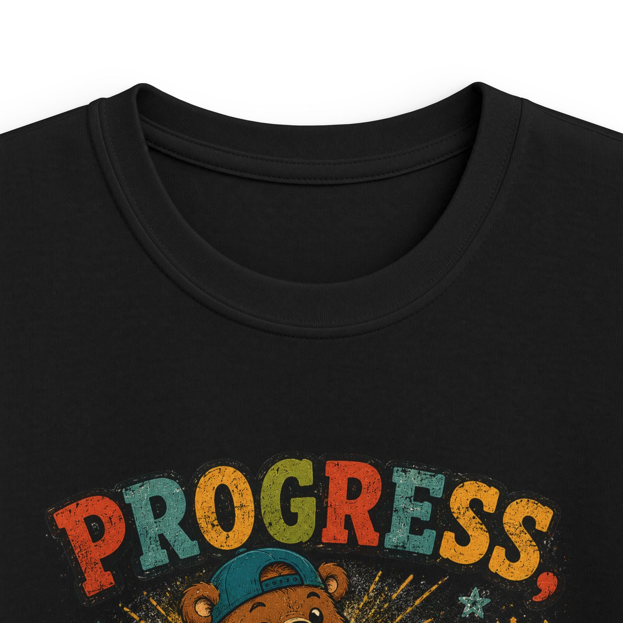 Kids Tee "Progress Not Perfect" Motivational Bear Shirt