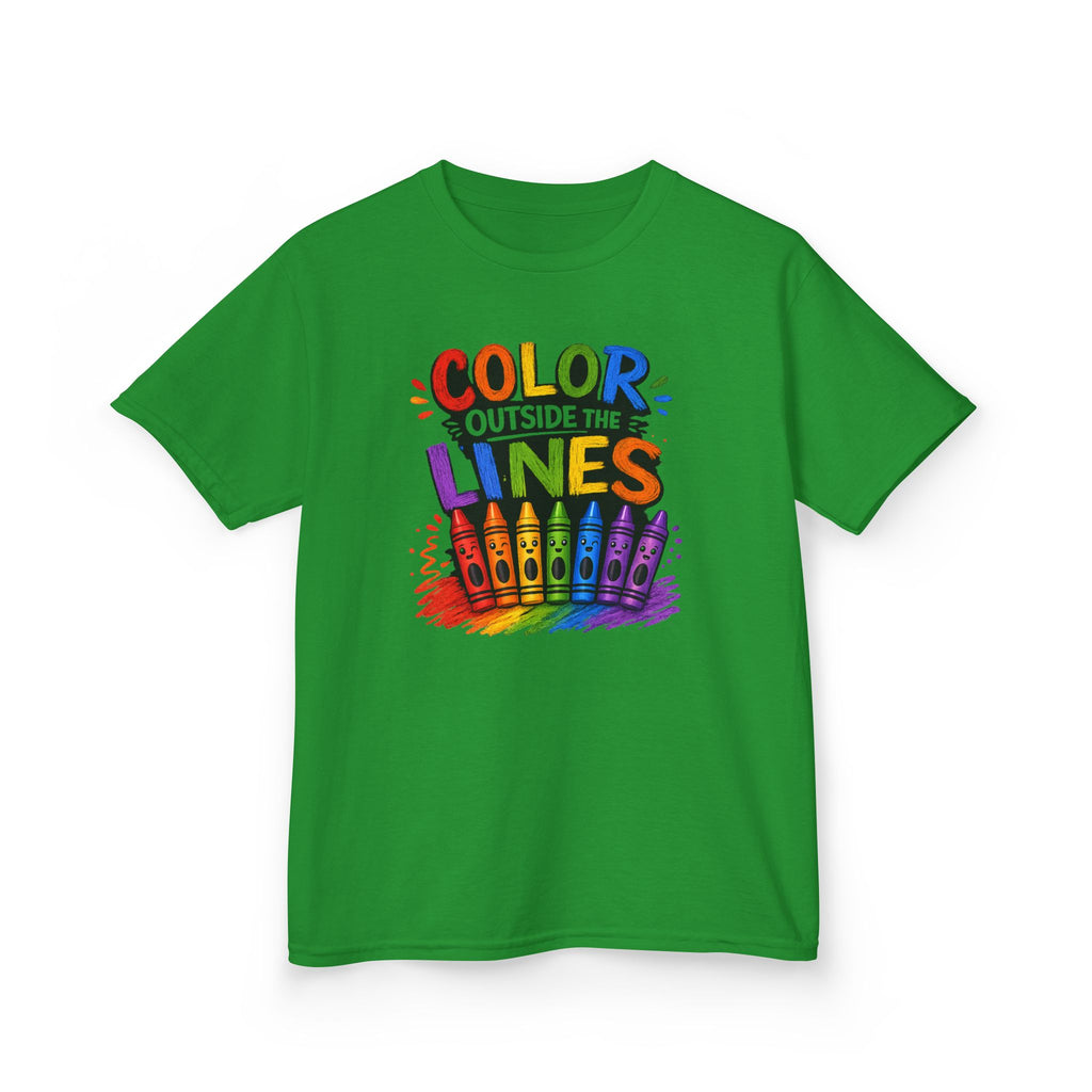 Kids "Color Outside the Lines" Graphic T-Shirt Rainbow Crayon Art Tee