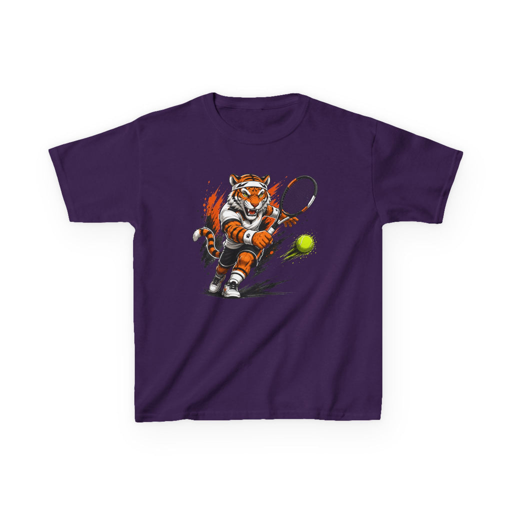 Tennis Tiger T-Shirt | Fierce Tiger Tennis Player Graphic | Kids Tennis Tee | Youth Tennis Sports Shirt | Tennis Lover Gift
