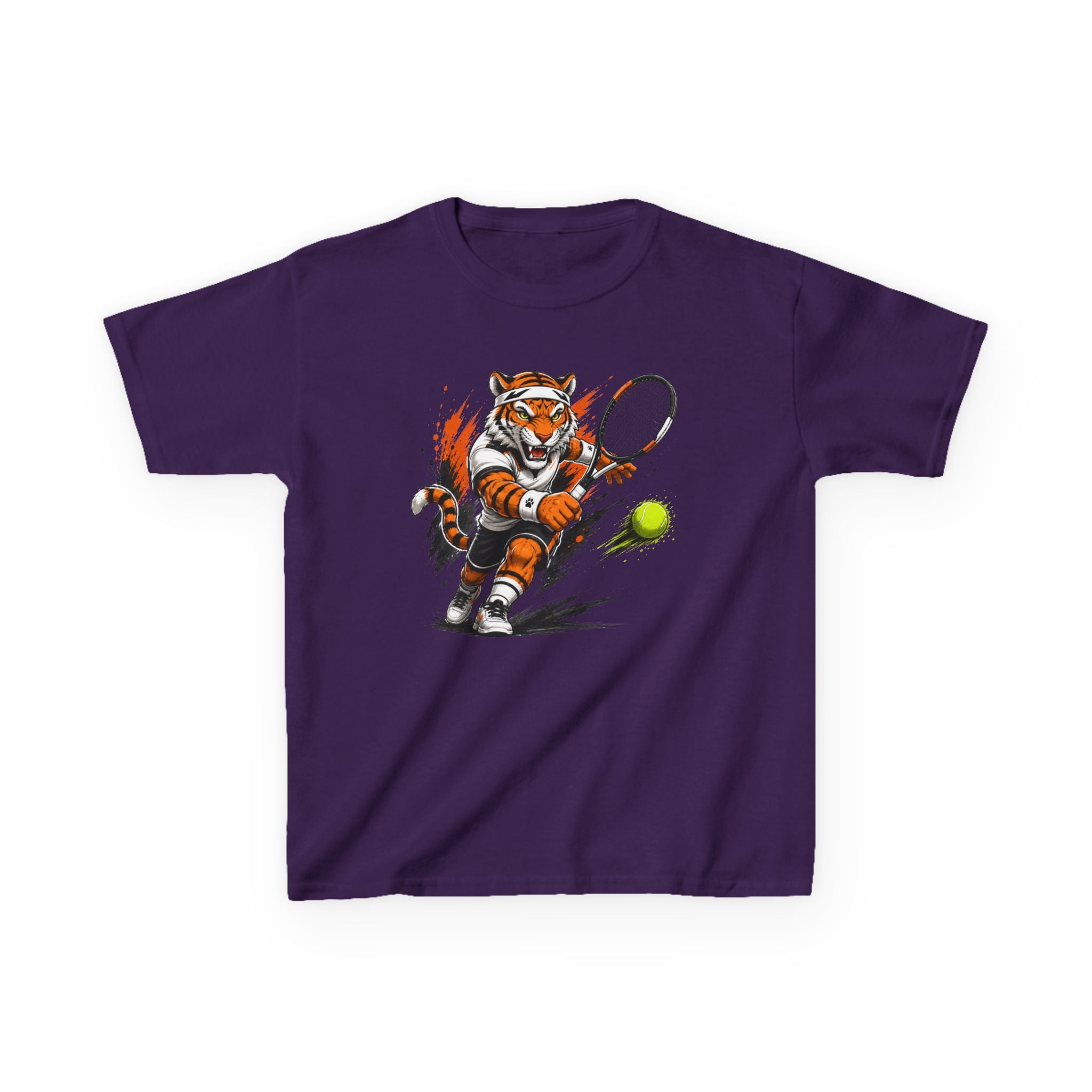Tennis Tiger T-Shirt | Fierce Tiger Tennis Player Graphic | Kids Tennis Tee | Youth Tennis Sports Shirt | Tennis Lover Gift