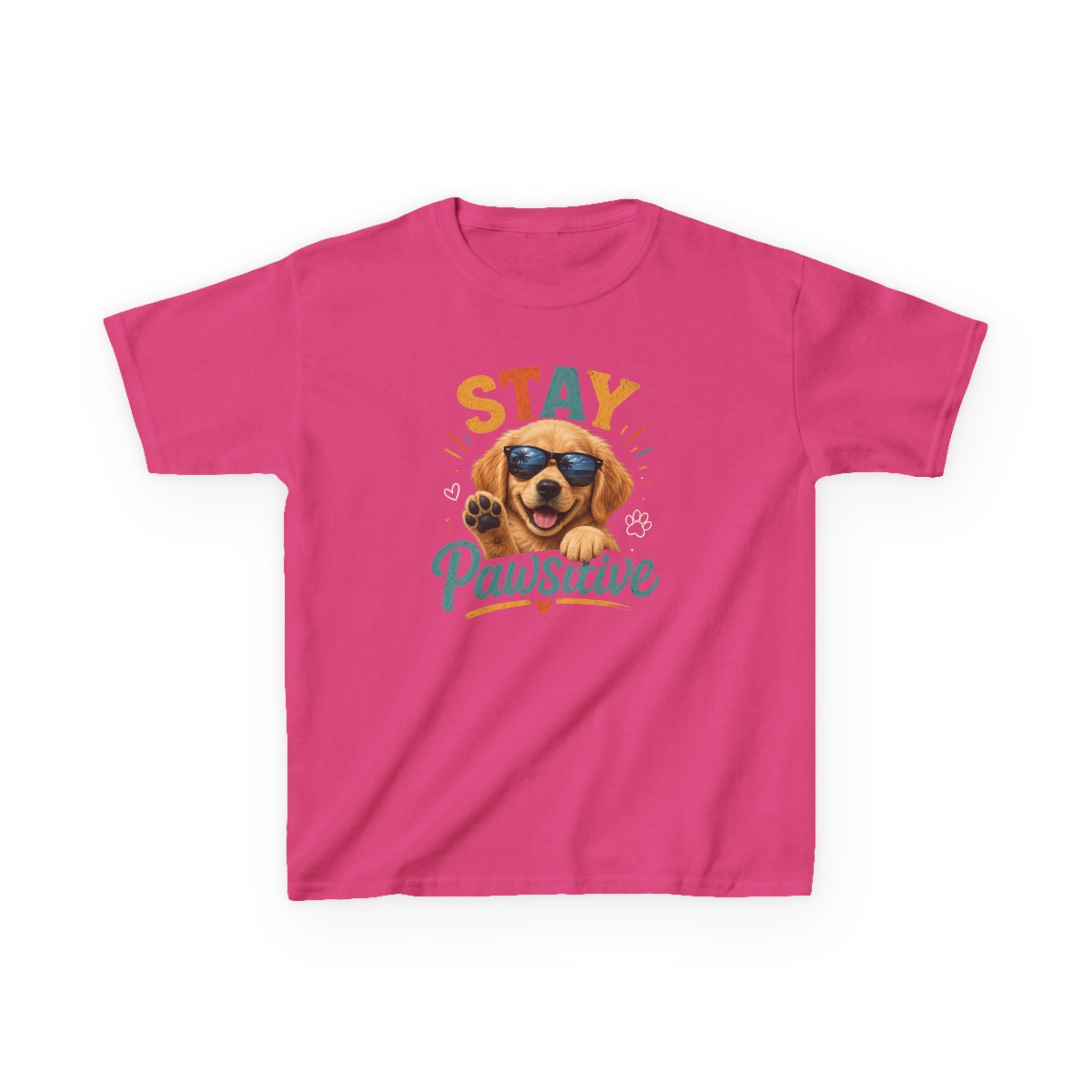 Kids T-Shirt "Stay Pawsitive" Cool Dog Cute Graphic Tee for Boys & Girls