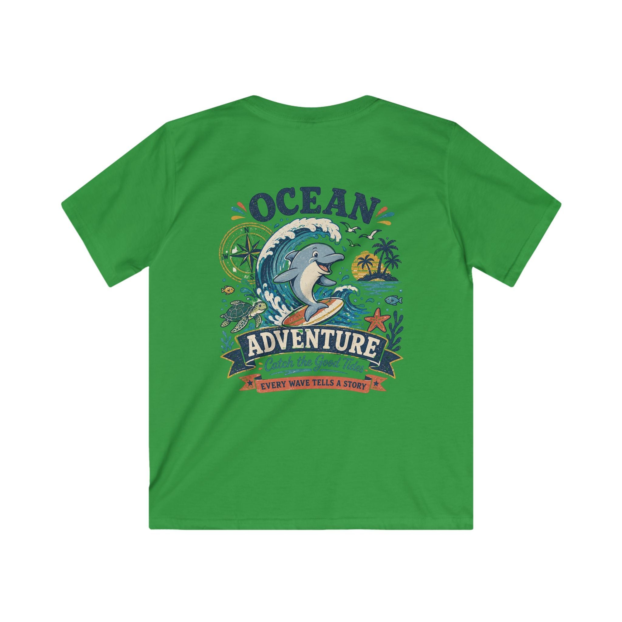 Ocean Adventure Kids Tee 'Catch the Good Tide' Dolphin Surf Graphic