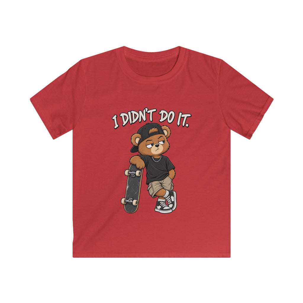 Kids Skateboard Tee "I Didn't Do It" Bear Funny Graphic Shirt
