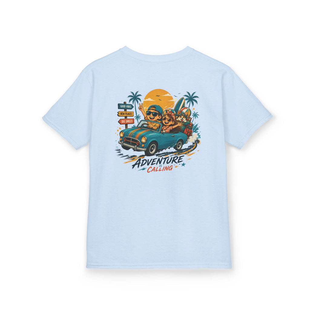 Boys Tee "Adventure Calling" Vintage Tropical Car & Sunset Graphic