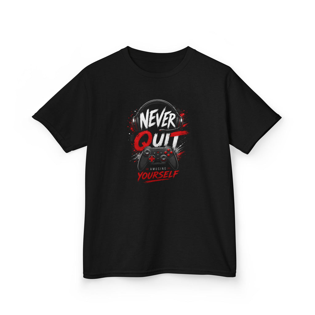 "Never Quit Gaming" Motivational Gamer Controller & Headset T-Shirt Design
