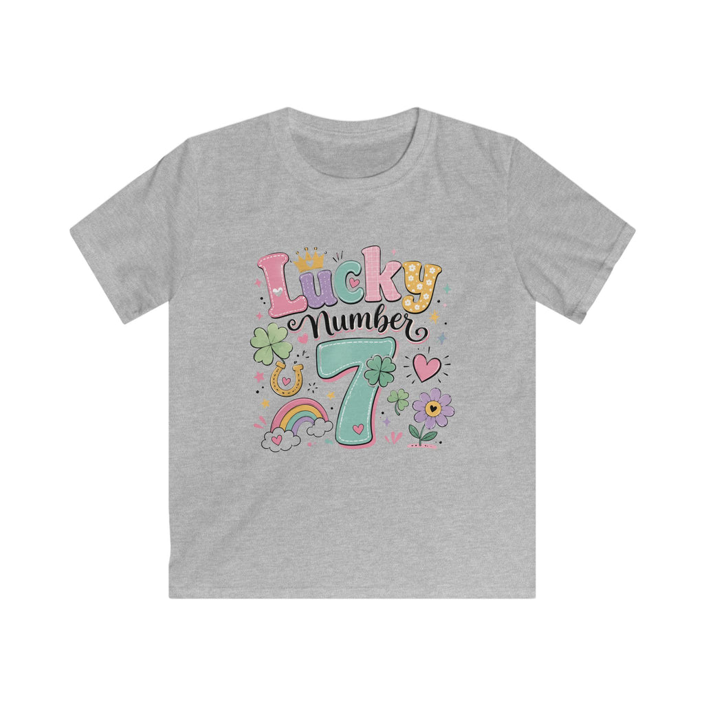 Girls "Lucky Number 7" T-Shirt Cute St. Patrick's Day Rainbow & Clover Tee