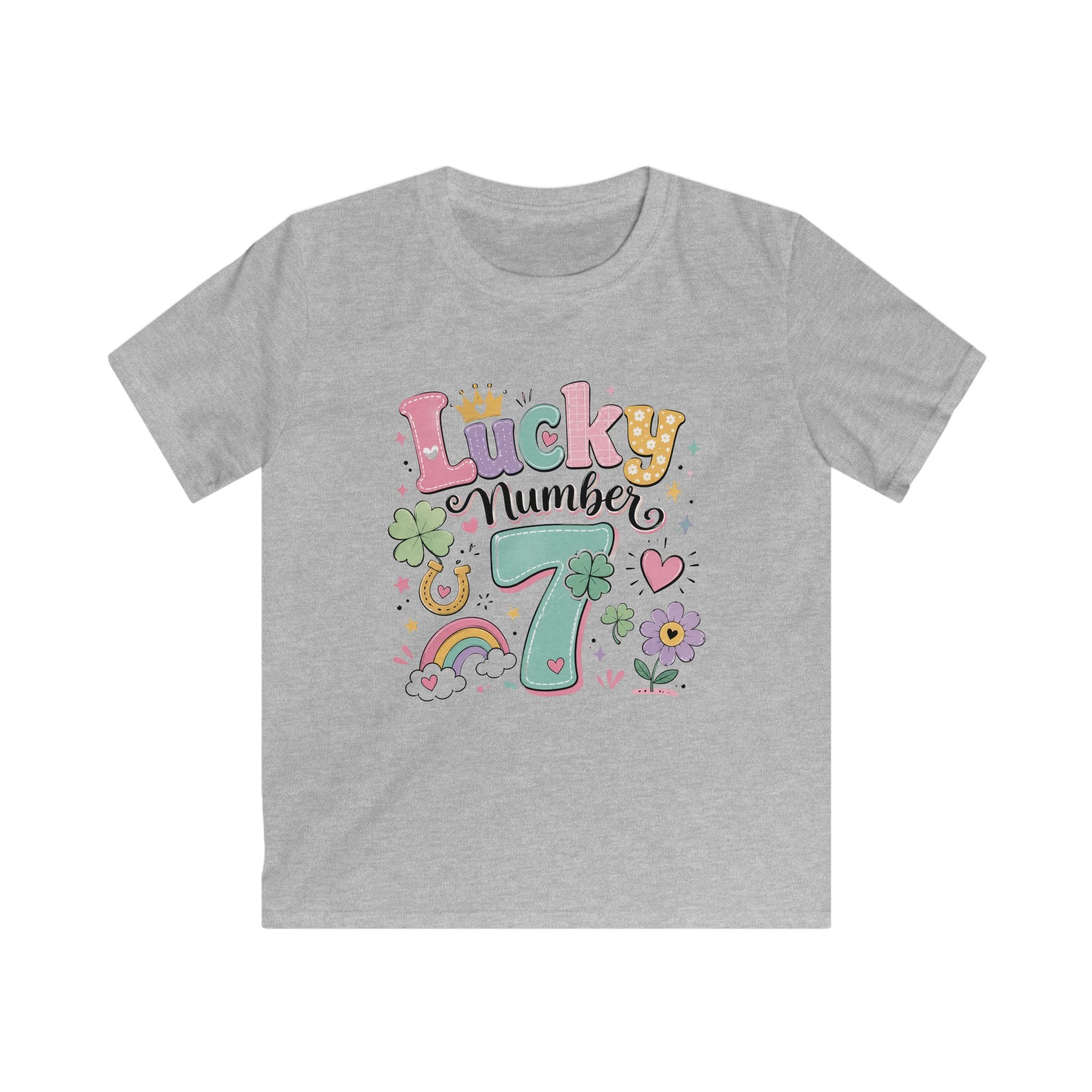 Girls "Lucky Number 7" T-Shirt Cute St. Patrick's Day Rainbow & Clover Tee
