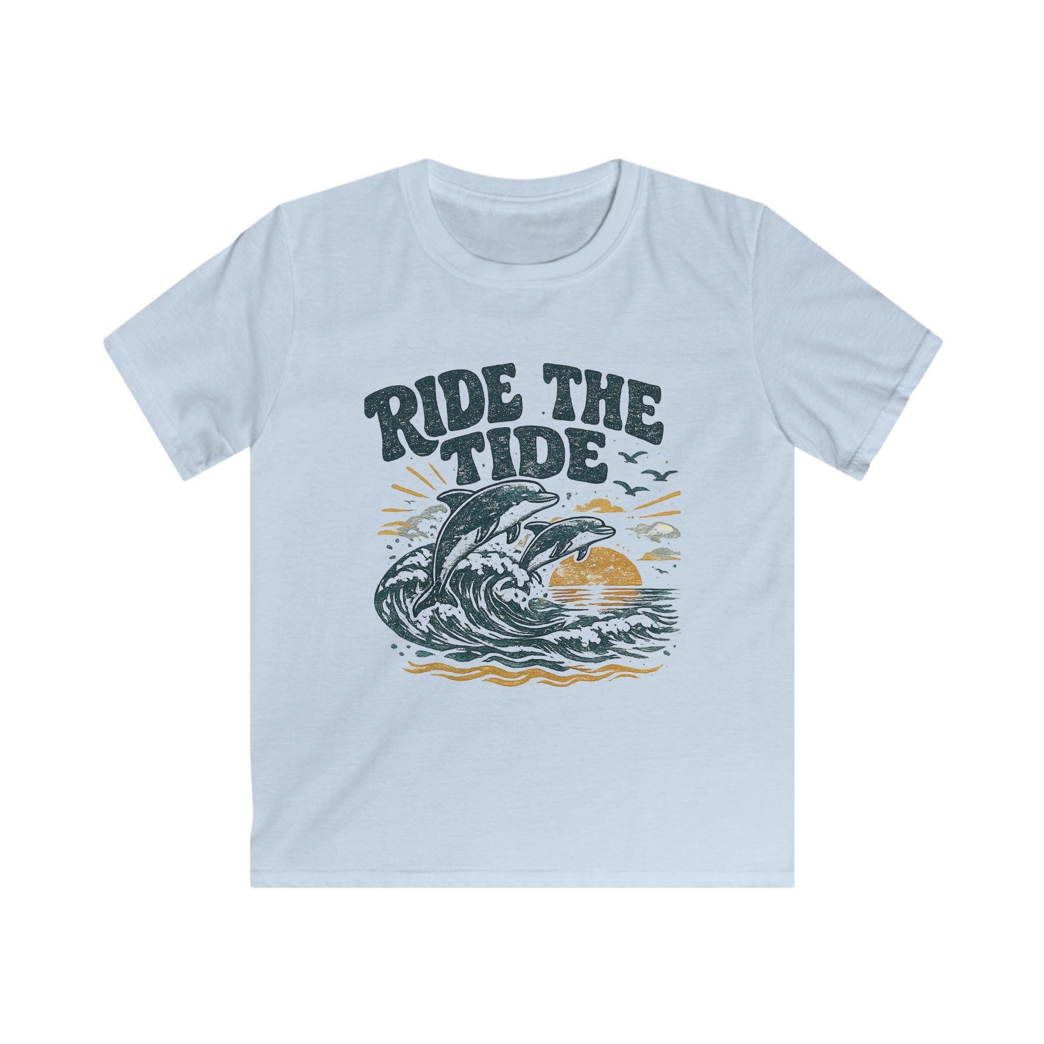 Kids Tee "Ride the Tide" Dolphin Surf Boys & Girls Graphic T-Shirt