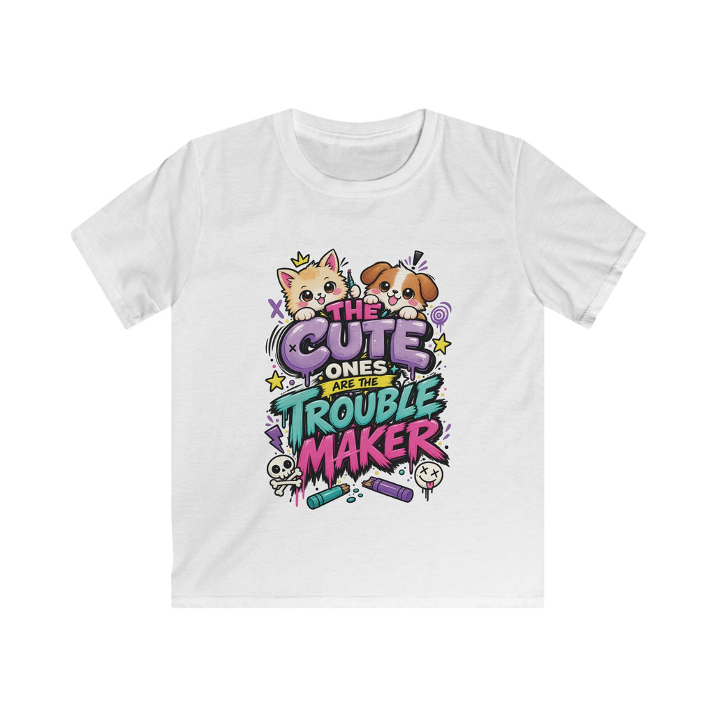 Cute Puppy & Kitten "The Cute Ones Are The Trouble Maker" Graphic Girls T-Shirt