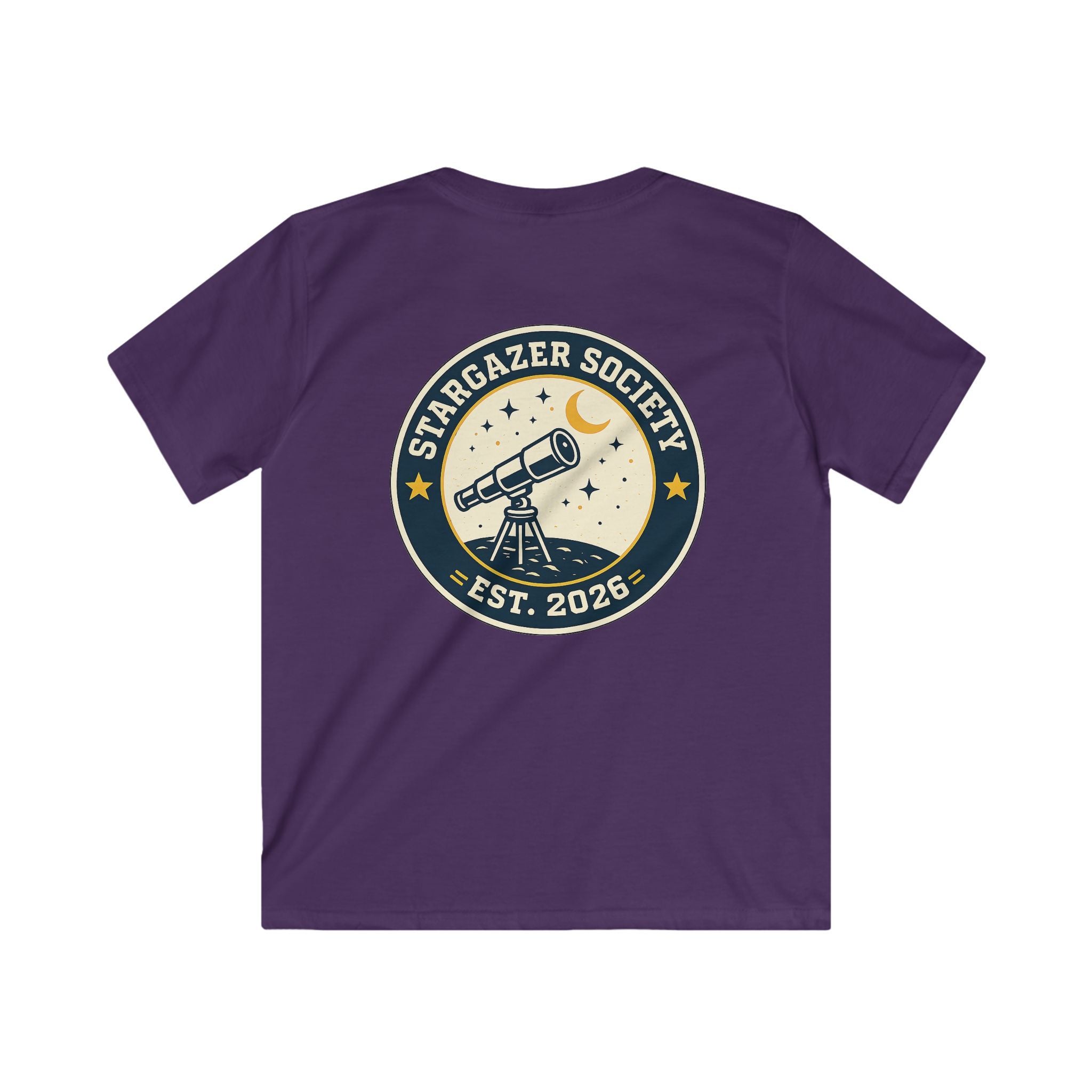 "Stargazer Society" Kids Tee Telescope 'Est. 2026' For Boys & Girls