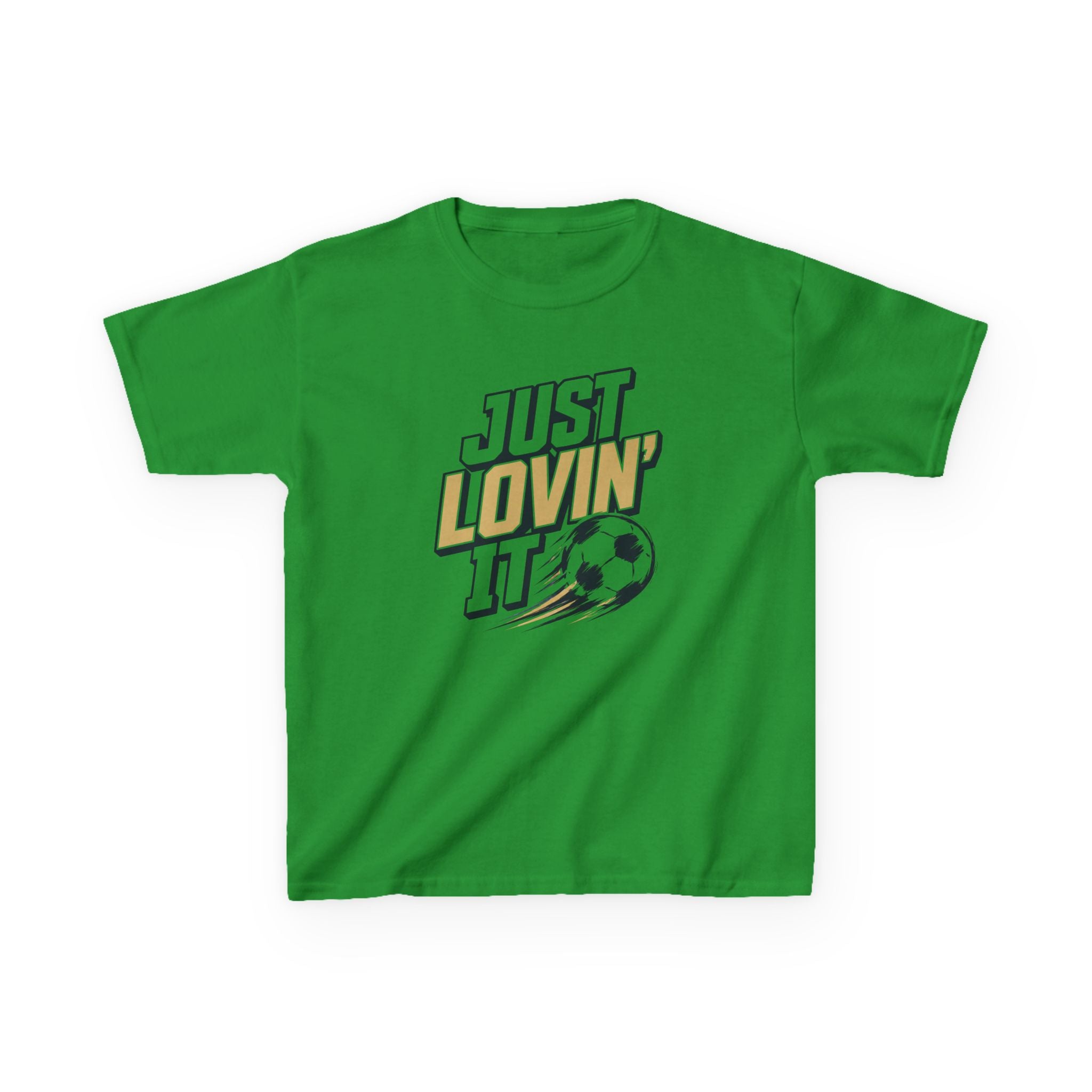 Just Lovin' It Soccer T-Shirt Design | Bold Sports Typography Graphic | Kids Soccer Lover Tee | Soccer Ball SVG Style Graphic