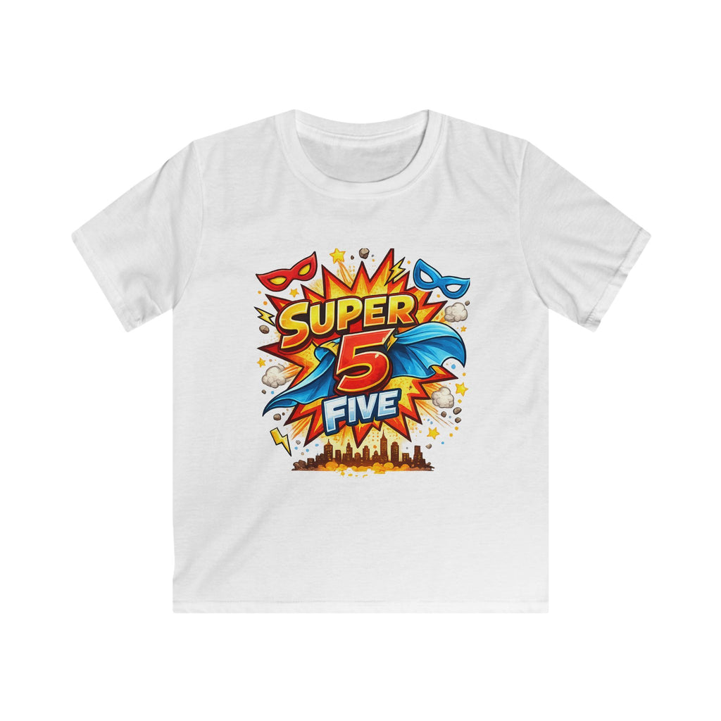 "Super 5 Five" Kids T-Shirt Colorful Superhero Birthday Tee