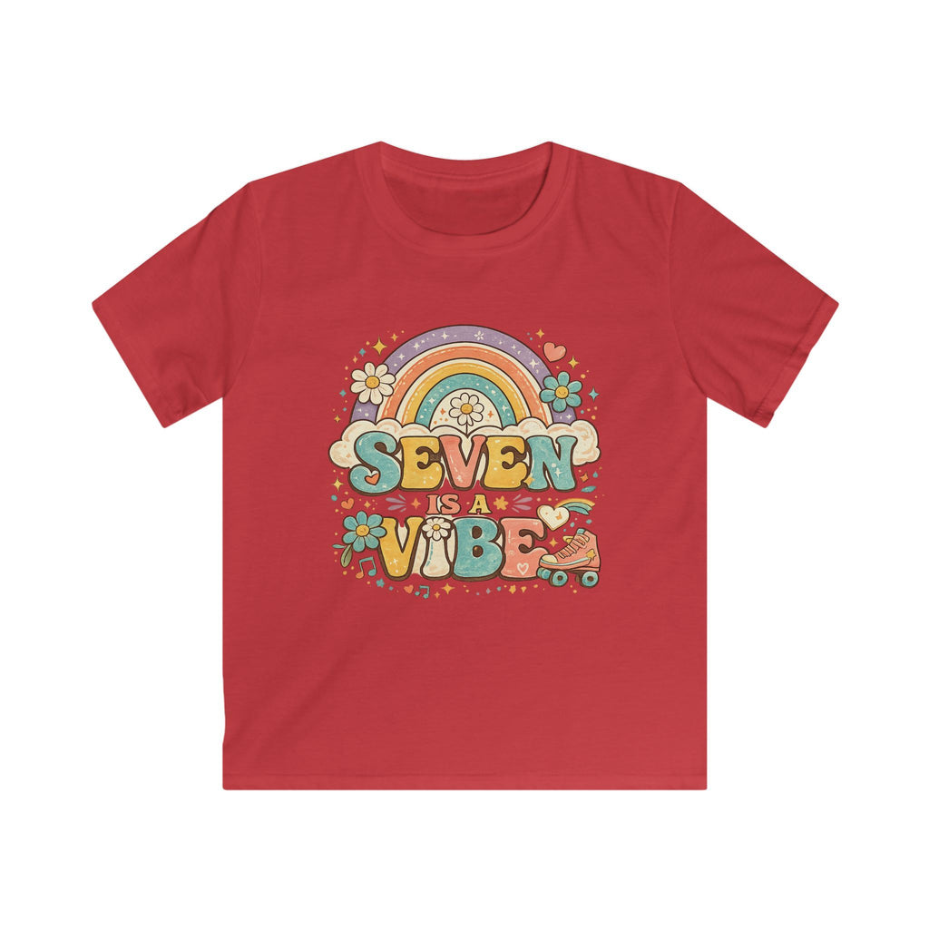 Kids Tee "Seven Is A Vibe" Retro Rainbow Roller Skate Birthday Shirt
