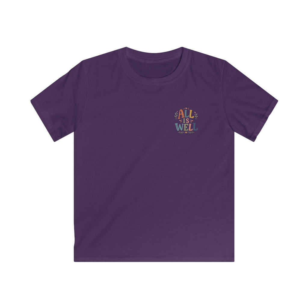 Kids Tee "All Is Well" Rainbow Pocket Motivational Graphic T-Shirt