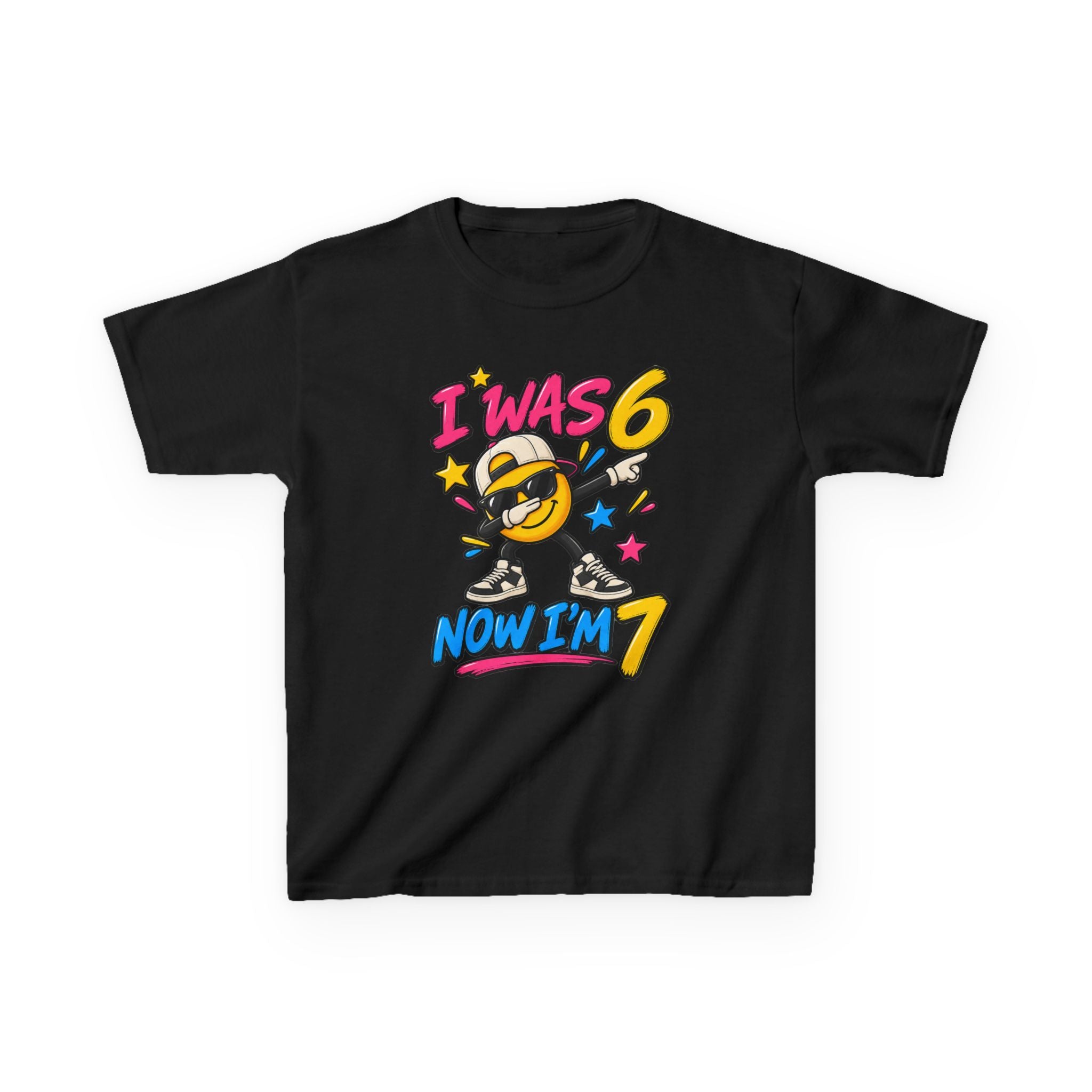 Kids 7th Birthday T‑Shirt "I Was 6 Now I'm 7" Cool Emoji Design