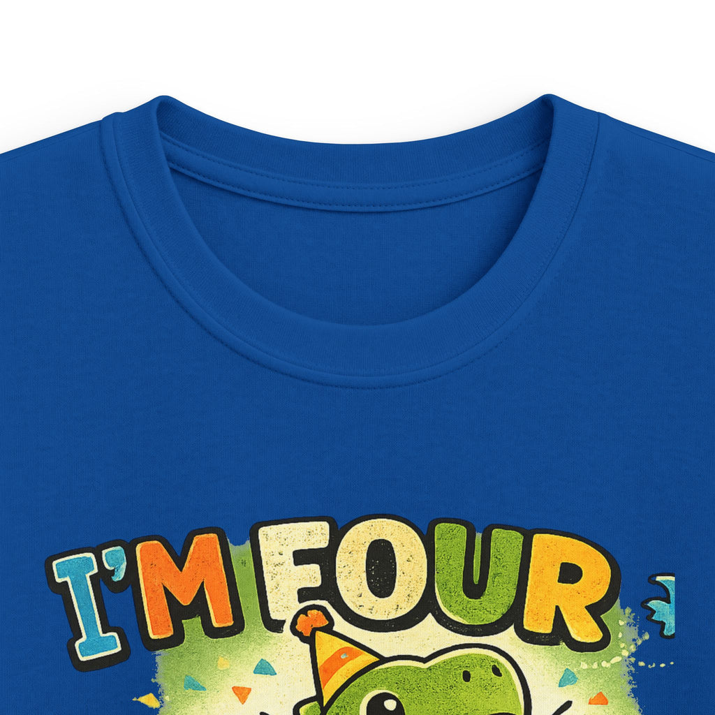 Kids Tee "I’m Four" Roaring Dinosaur Birthday Shirt