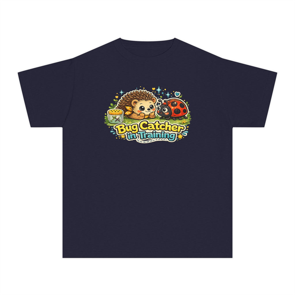 Youth Tee "Bug Catcher in Training" Cute Hedgehog & Ladybug Kids T-Shirt Girls & Boys