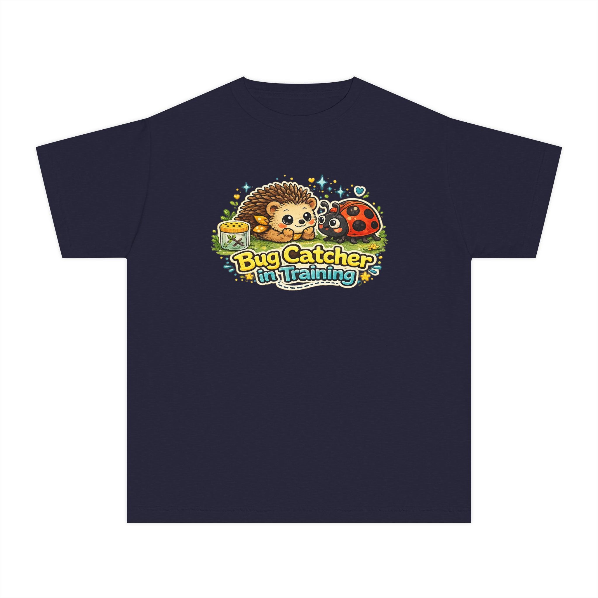 Youth Tee "Bug Catcher in Training" Cute Hedgehog & Ladybug Kids T-Shirt Girls & Boys