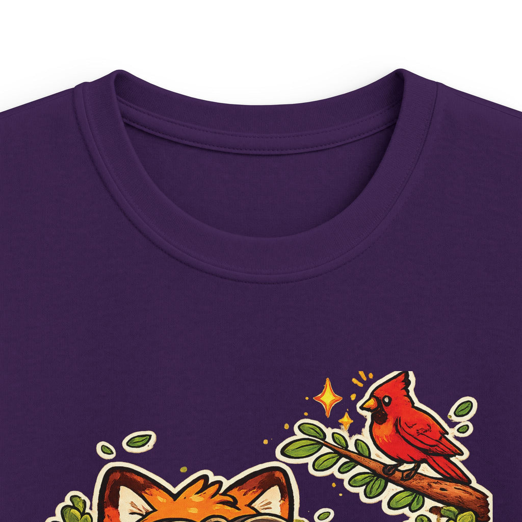 Kids Funny Tee "Always Curious" Fox & Cardinal Graphic design t-shirt