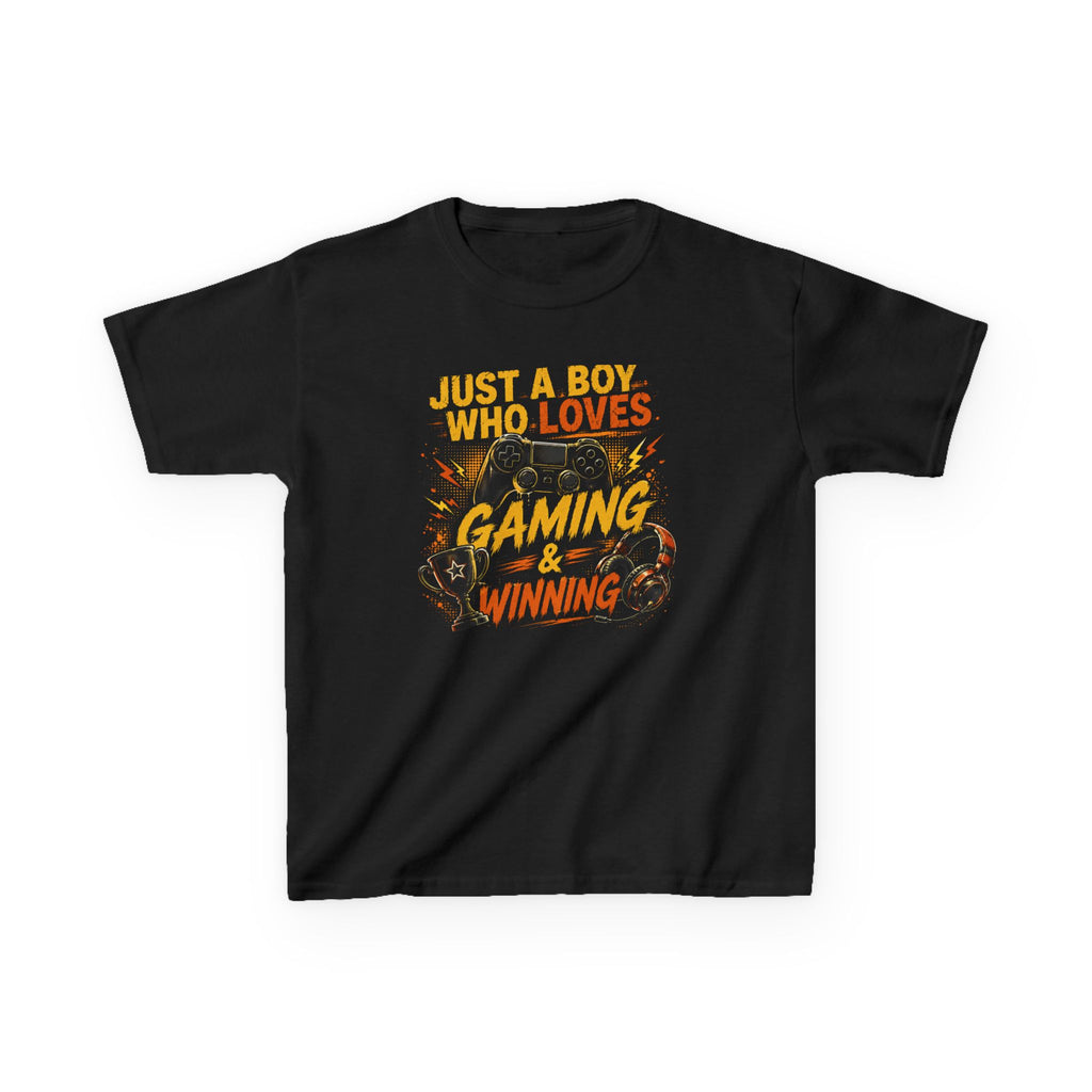 Just a Boy Who Loves Gaming & Winning Graphic kids Gamer T-Shirt Design