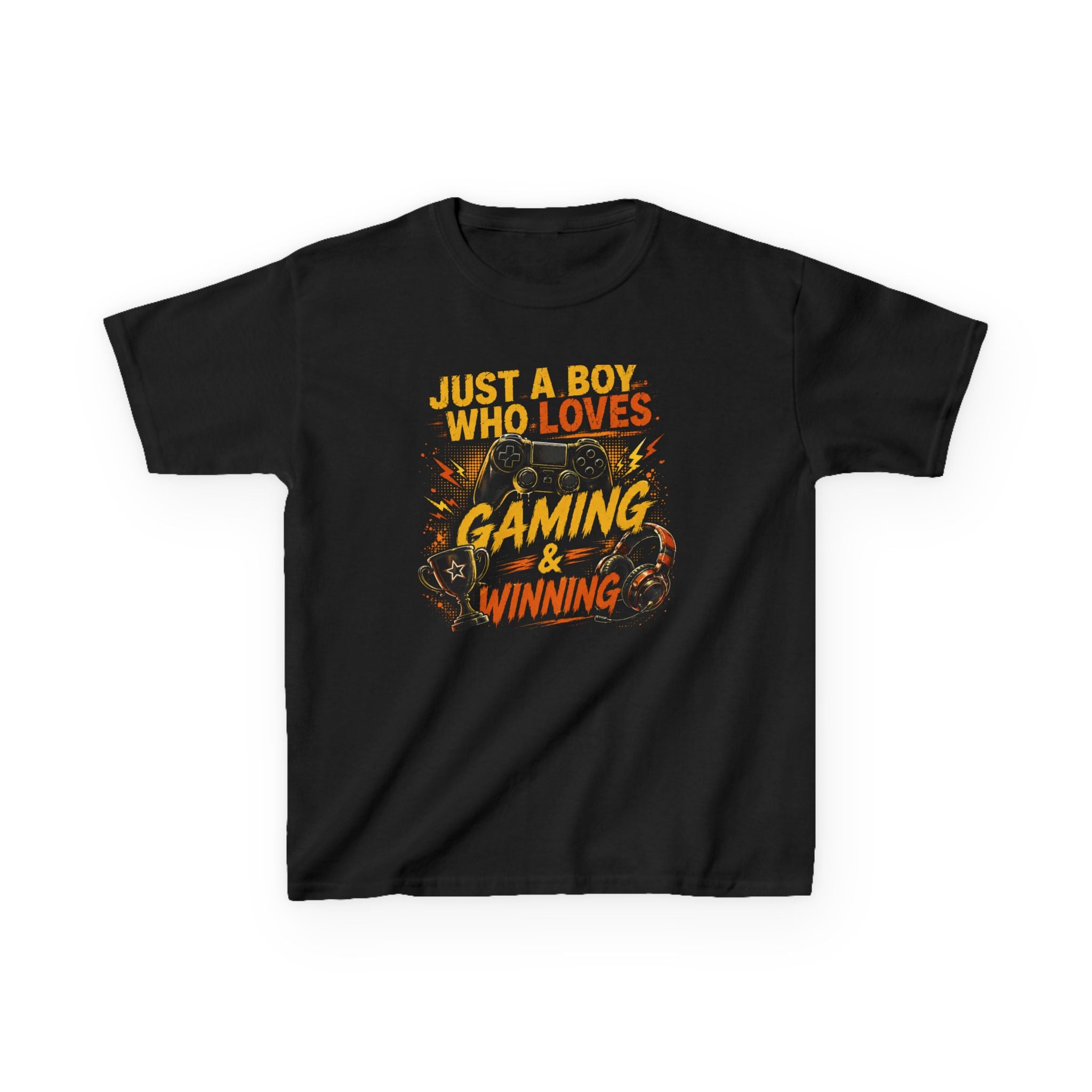 Just a Boy Who Loves Gaming & Winning Graphic kids Gamer T-Shirt Design