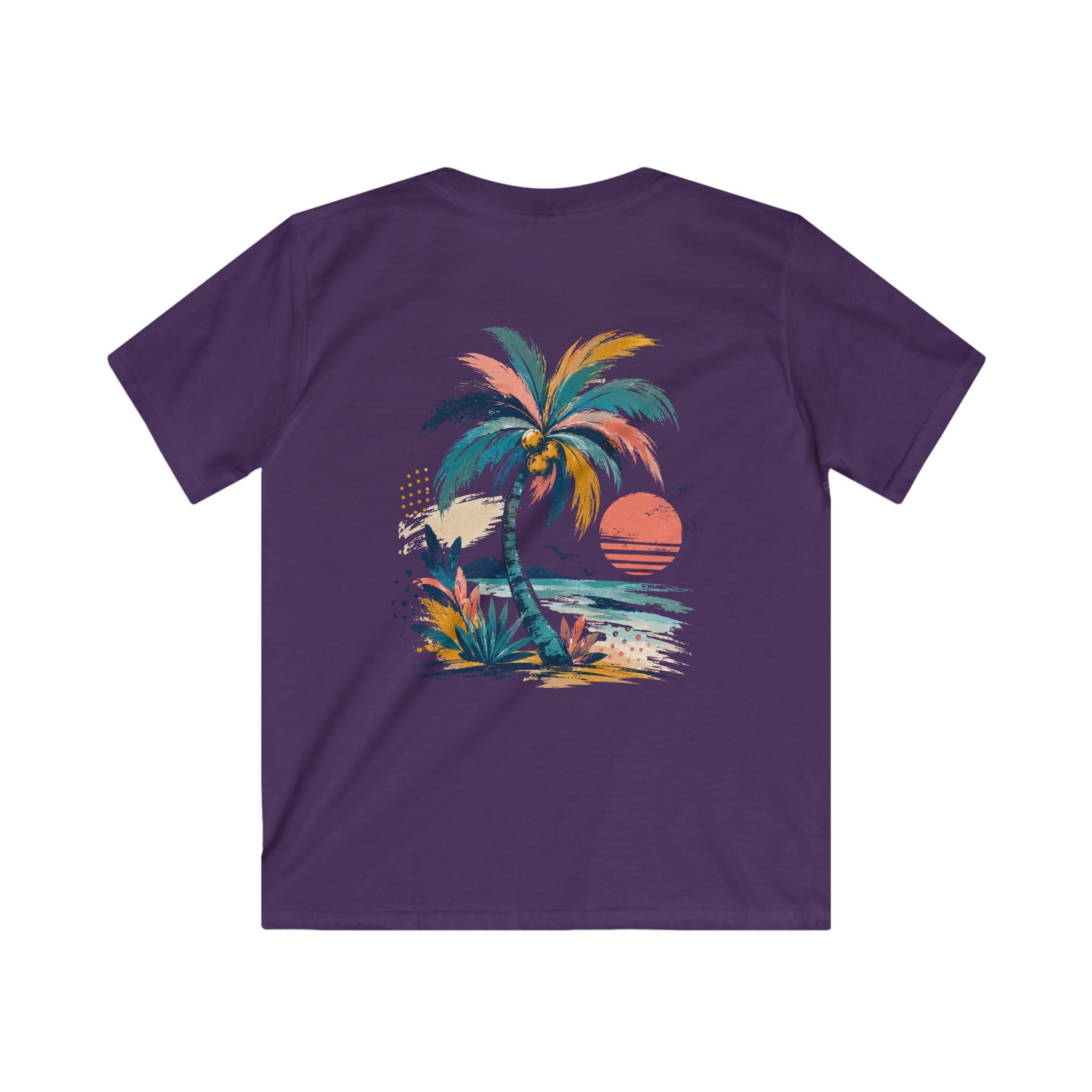 Kids Palm Beach T-Shirt Tropical Sunset Beach Tee for Children