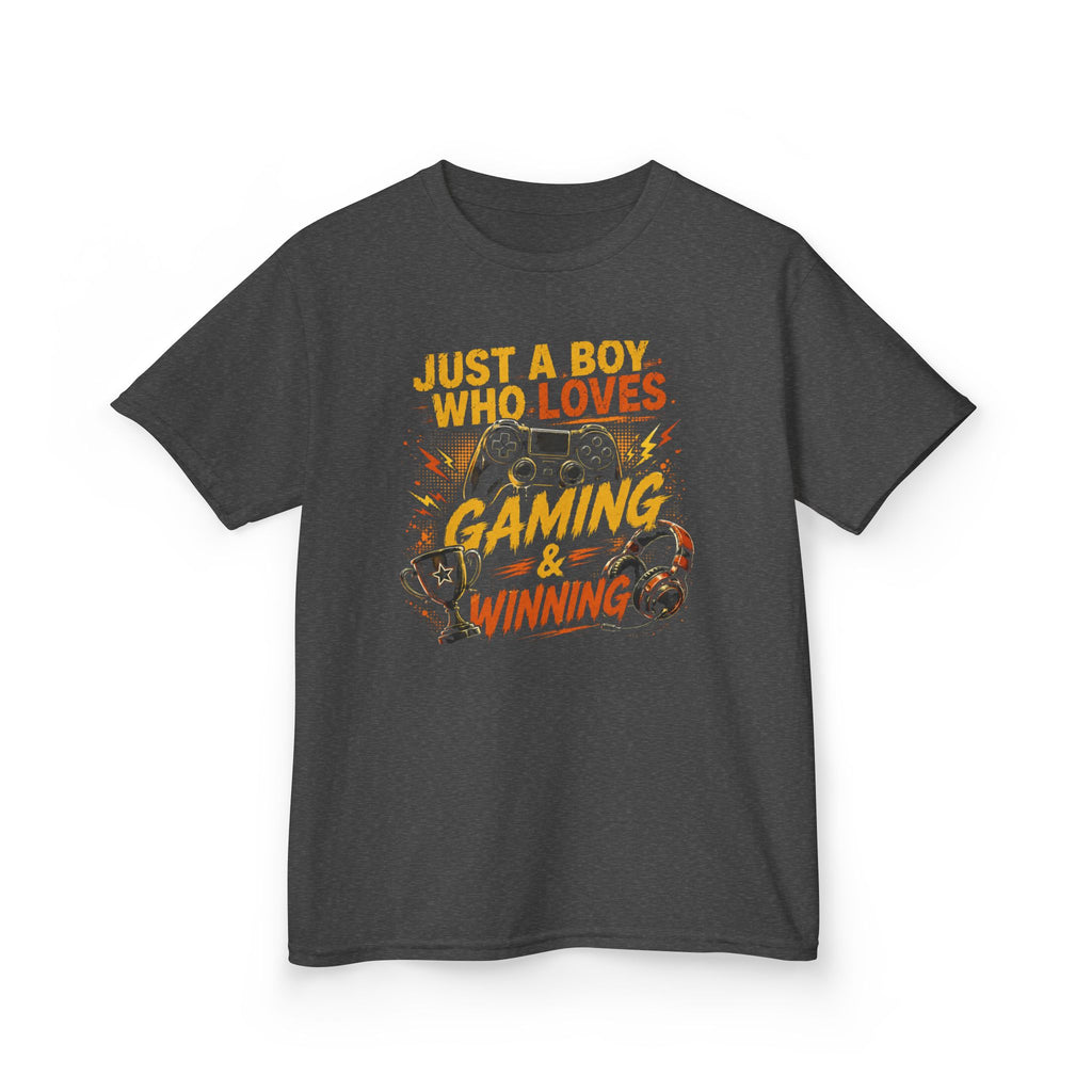 Just a Boy Who Loves Gaming & Winning Graphic kids Gamer T-Shirt Design