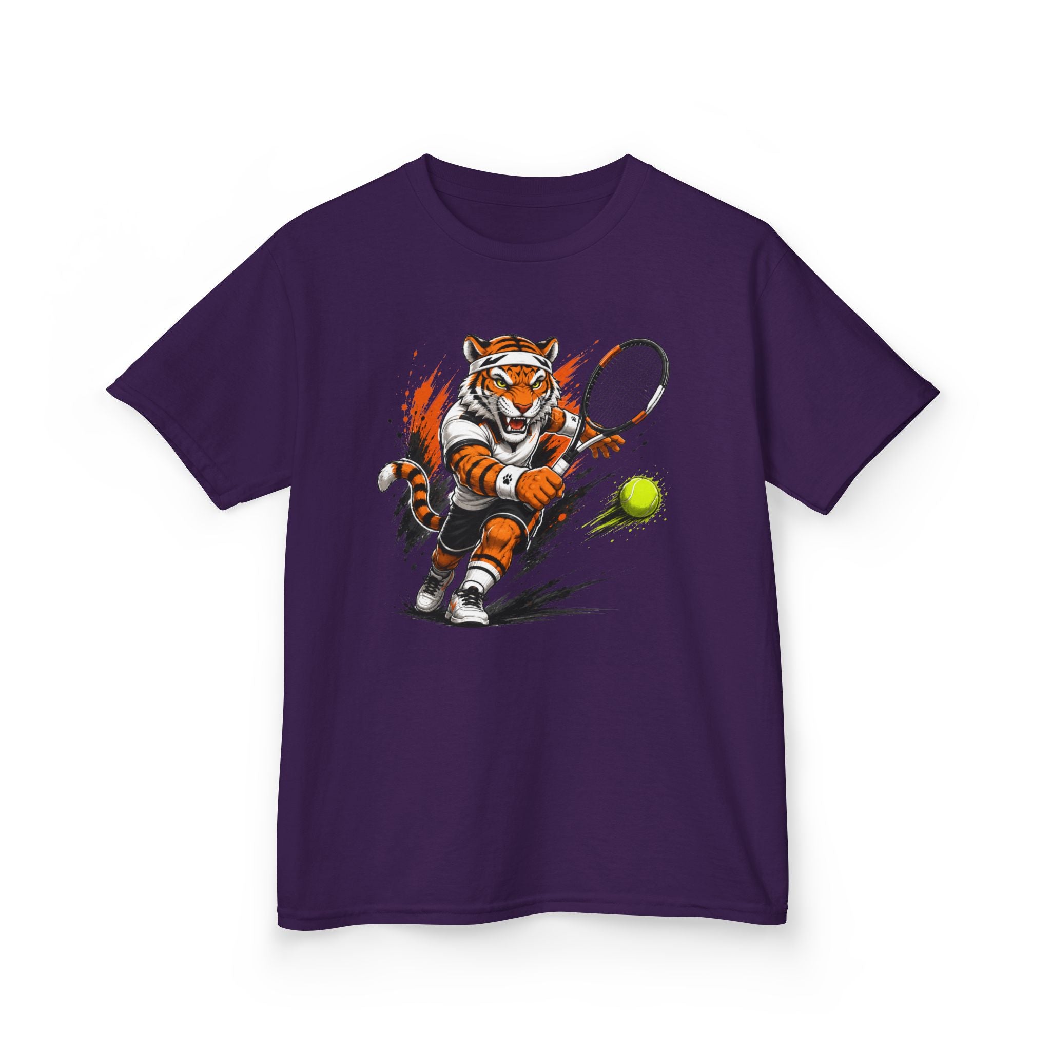 Tennis Tiger T-Shirt | Fierce Tiger Tennis Player Graphic | Kids Tennis Tee | Youth Tennis Sports Shirt | Tennis Lover Gift