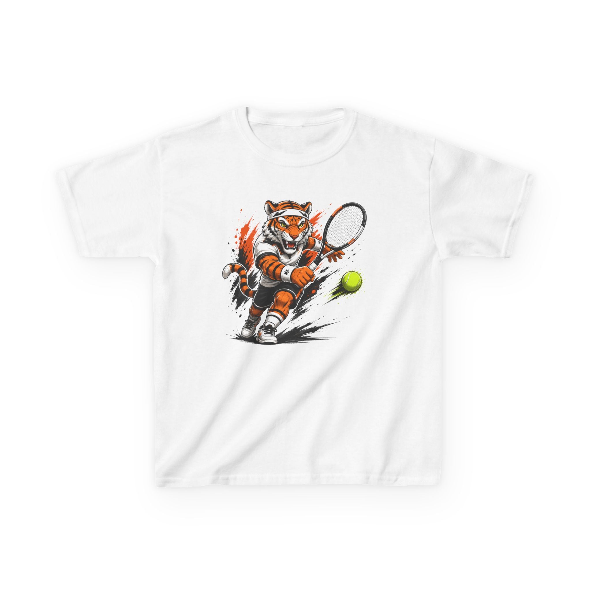 Tennis Tiger T-Shirt | Fierce Tiger Tennis Player Graphic | Kids Tennis Tee | Youth Tennis Sports Shirt | Tennis Lover Gift