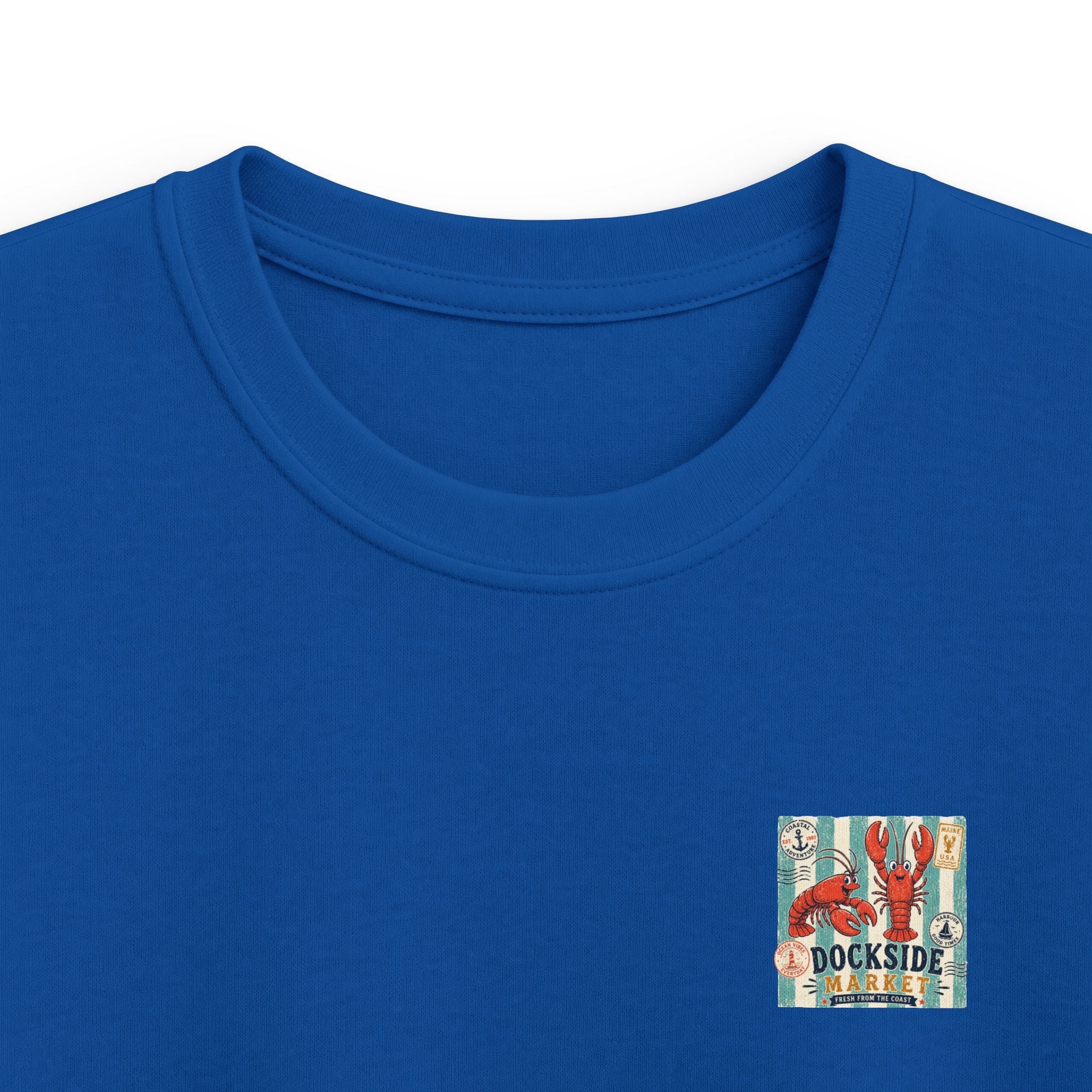 "Dockside Market" Kids Tee Retro Lobster Beach Graphic T-Shirt