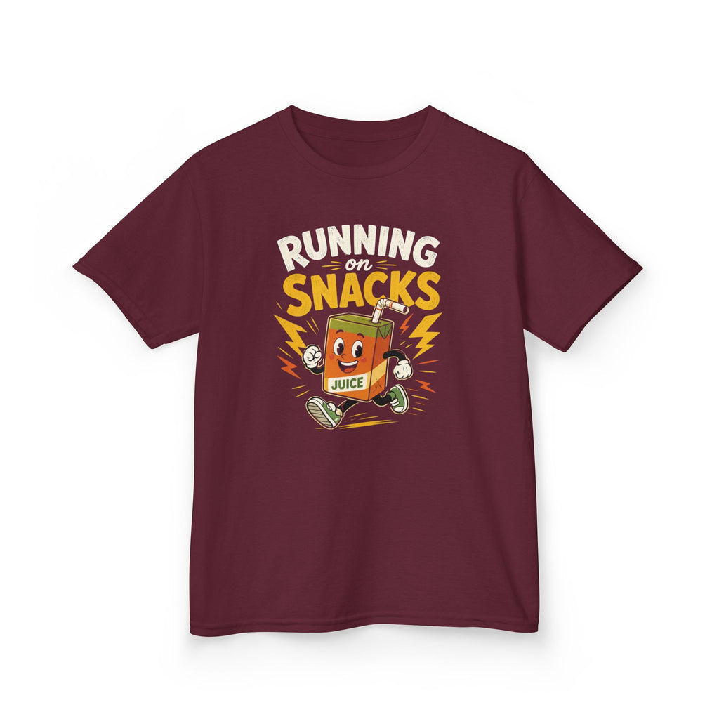 Funny Kids T-Shirt "Running on Snacks" Cartoon Juice Box Tee