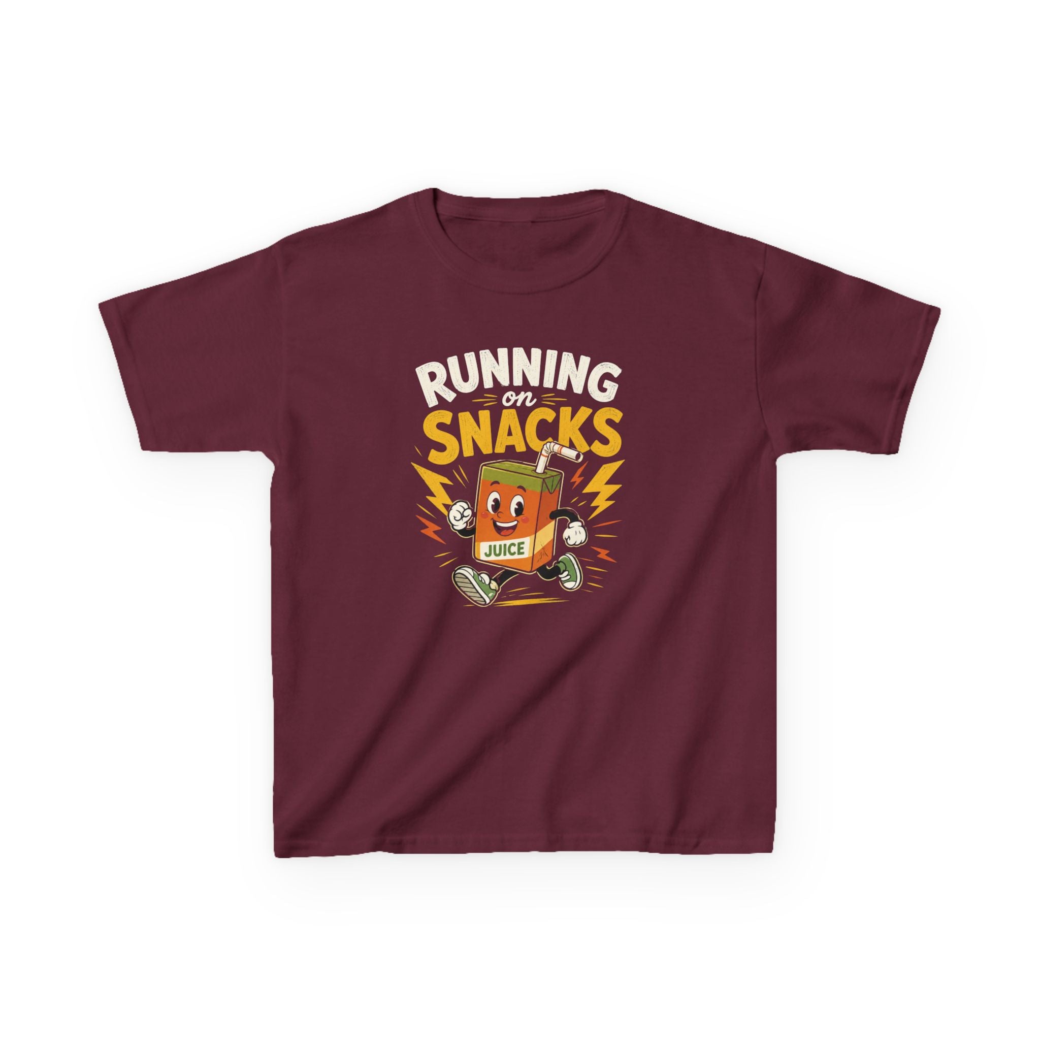 Funny Kids T-Shirt "Running on Snacks" Cartoon Juice Box Tee