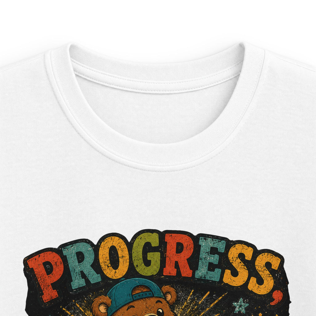 Kids Tee "Progress Not Perfect" Motivational Bear Shirt