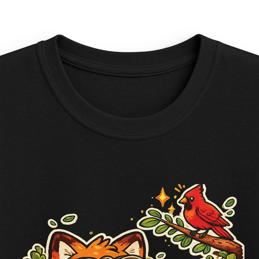 Kids Funny Tee "Always Curious" Fox & Cardinal Graphic design t-shirt