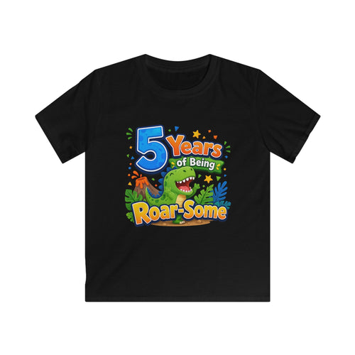 "5 Years of Being Roar-Some" Kids T-Shirt Dinosaur Birthday Tee