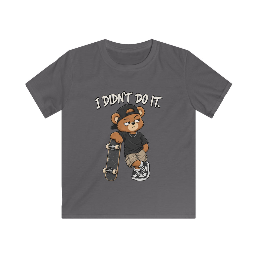 Kids Skateboard Tee "I Didn't Do It" Bear Funny Graphic Shirt