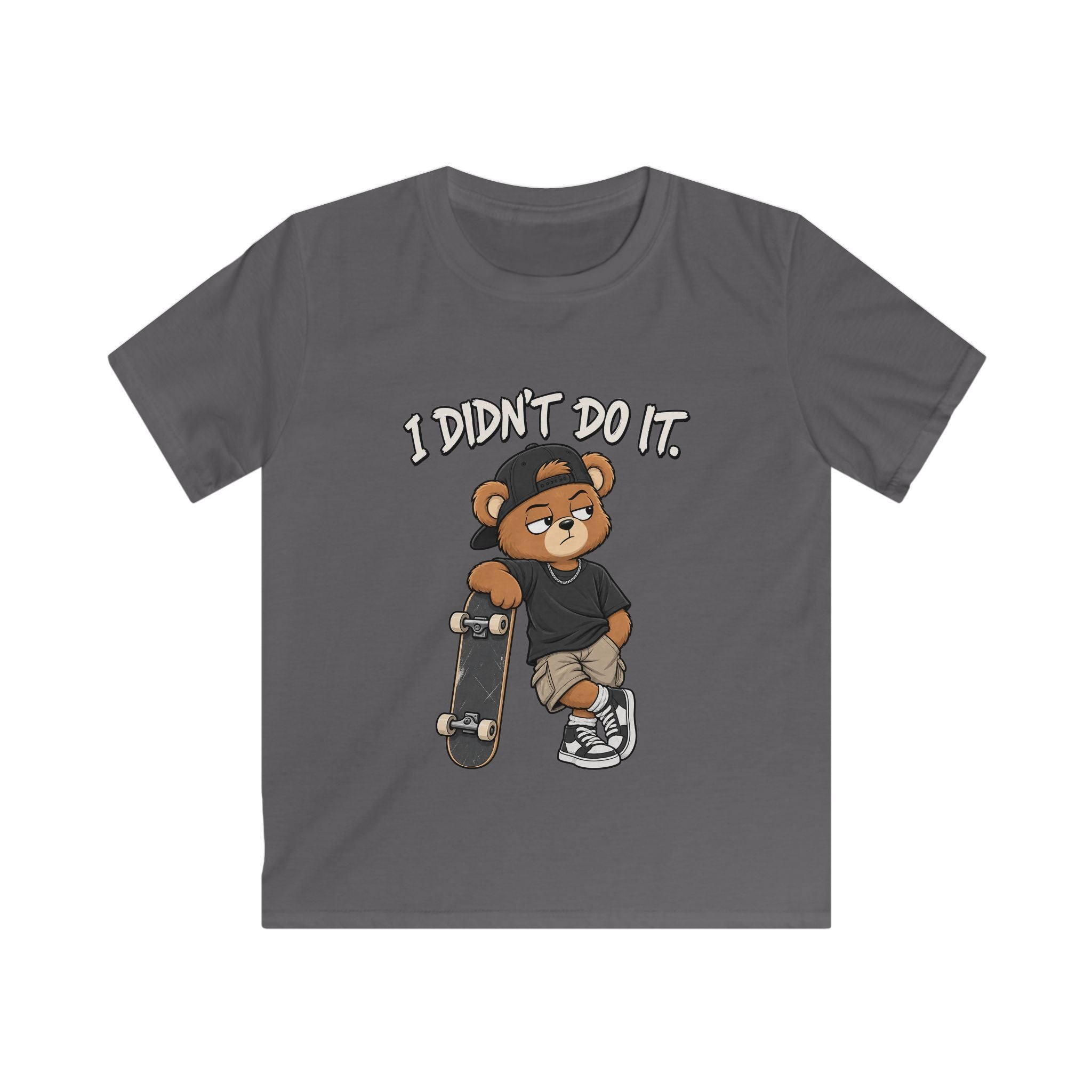 Kids Skateboard Tee "I Didn't Do It" Bear Funny Graphic Shirt