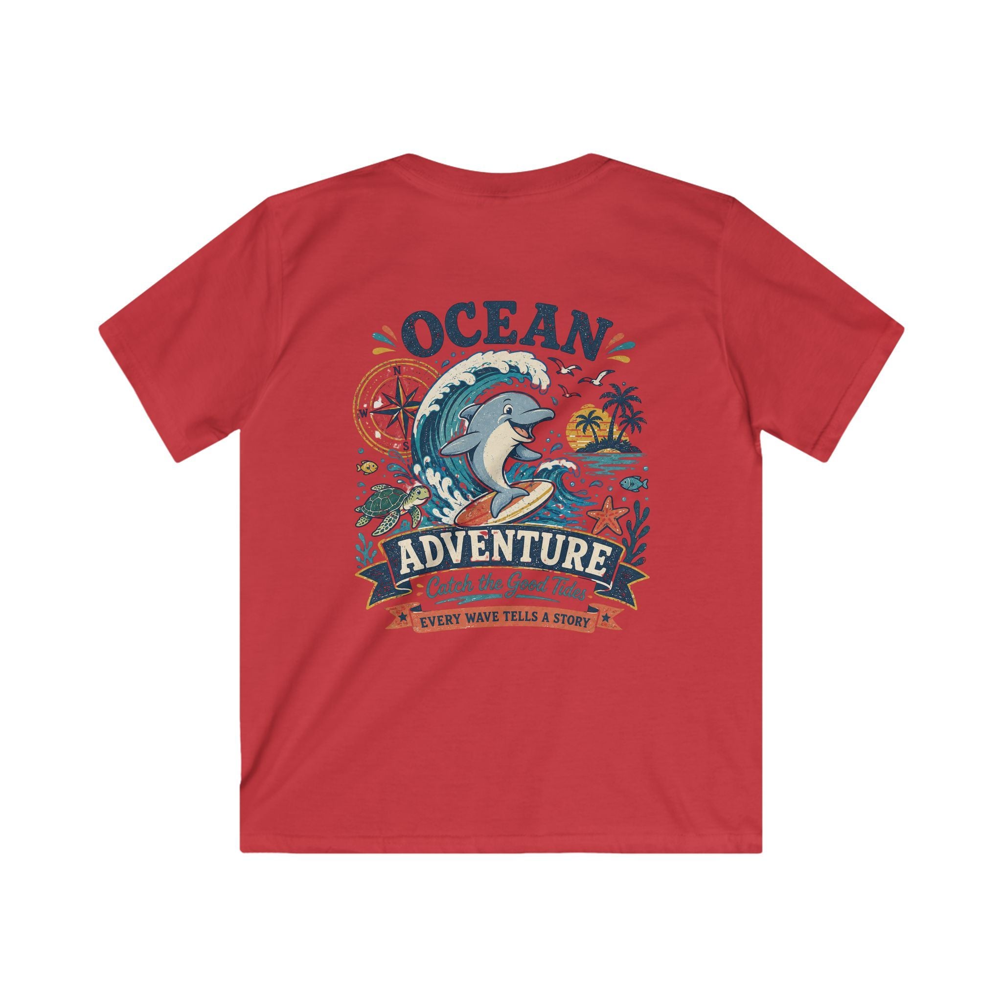 Ocean Adventure Kids Tee 'Catch the Good Tide' Dolphin Surf Graphic