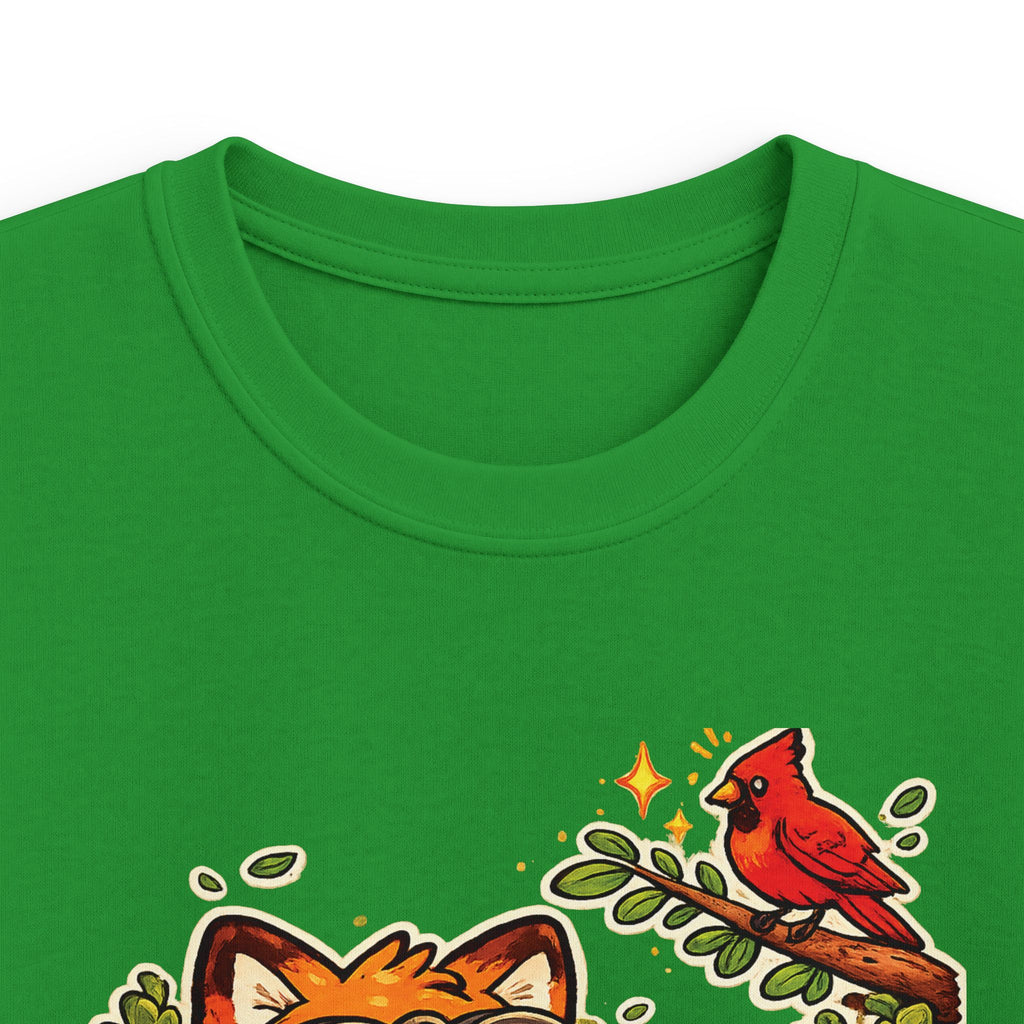 Kids Funny Tee "Always Curious" Fox & Cardinal Graphic design t-shirt