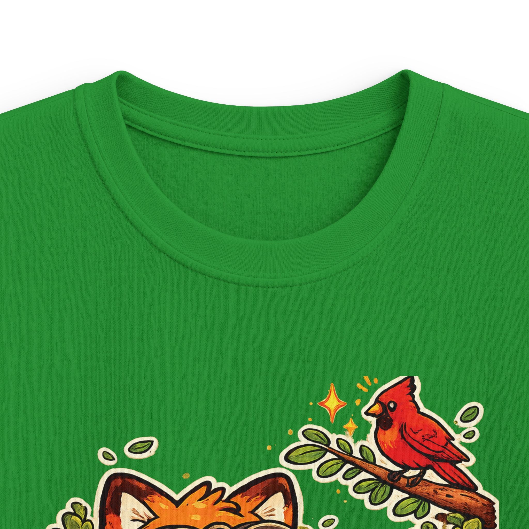 Kids Funny Tee "Always Curious" Fox & Cardinal Graphic design t-shirt