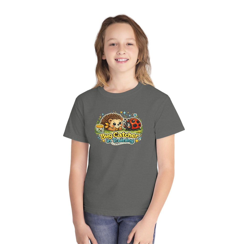 Youth Tee "Bug Catcher in Training" Cute Hedgehog & Ladybug Kids T-Shirt Girls & Boys