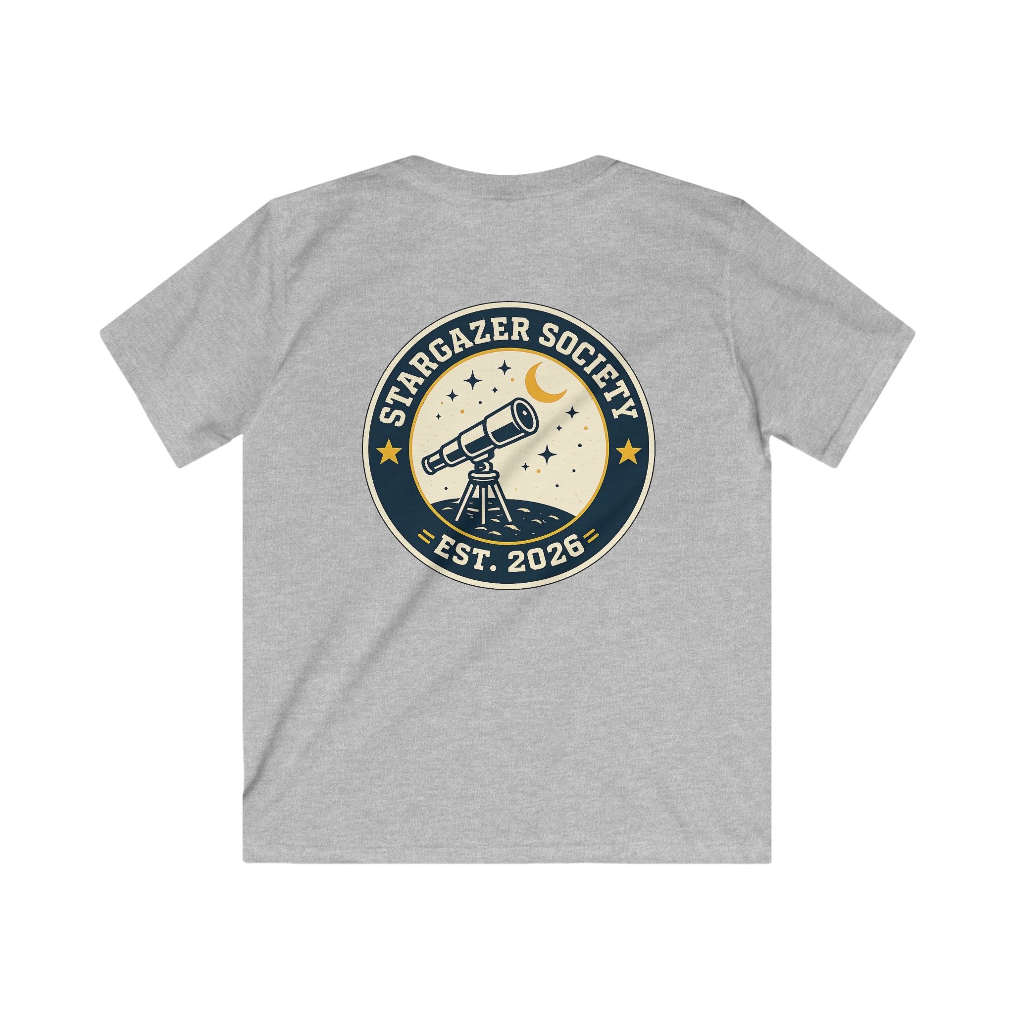 "Stargazer Society" Kids Tee Telescope 'Est. 2026' For Boys & Girls