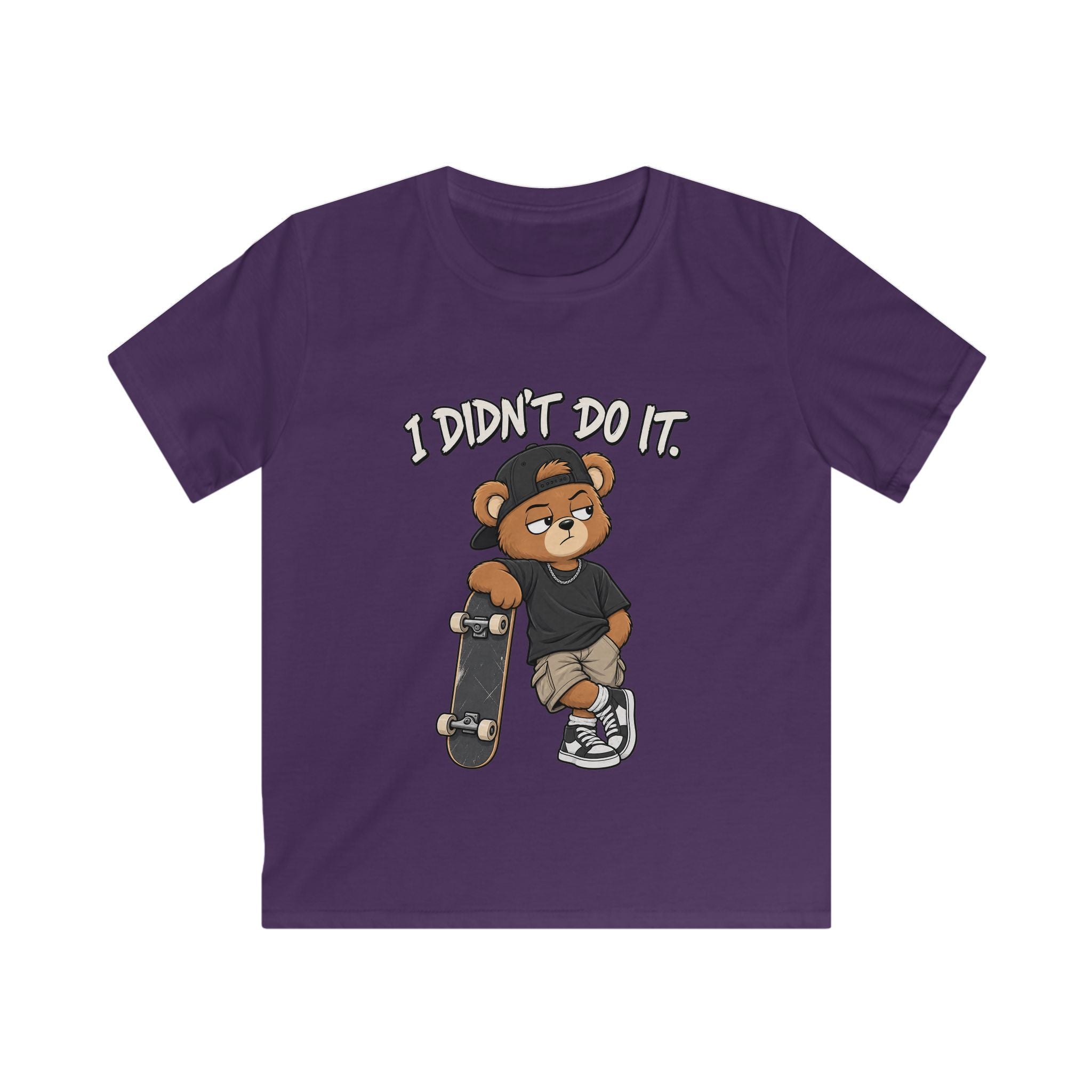 Kids Skateboard Tee "I Didn't Do It" Bear Funny Graphic Shirt