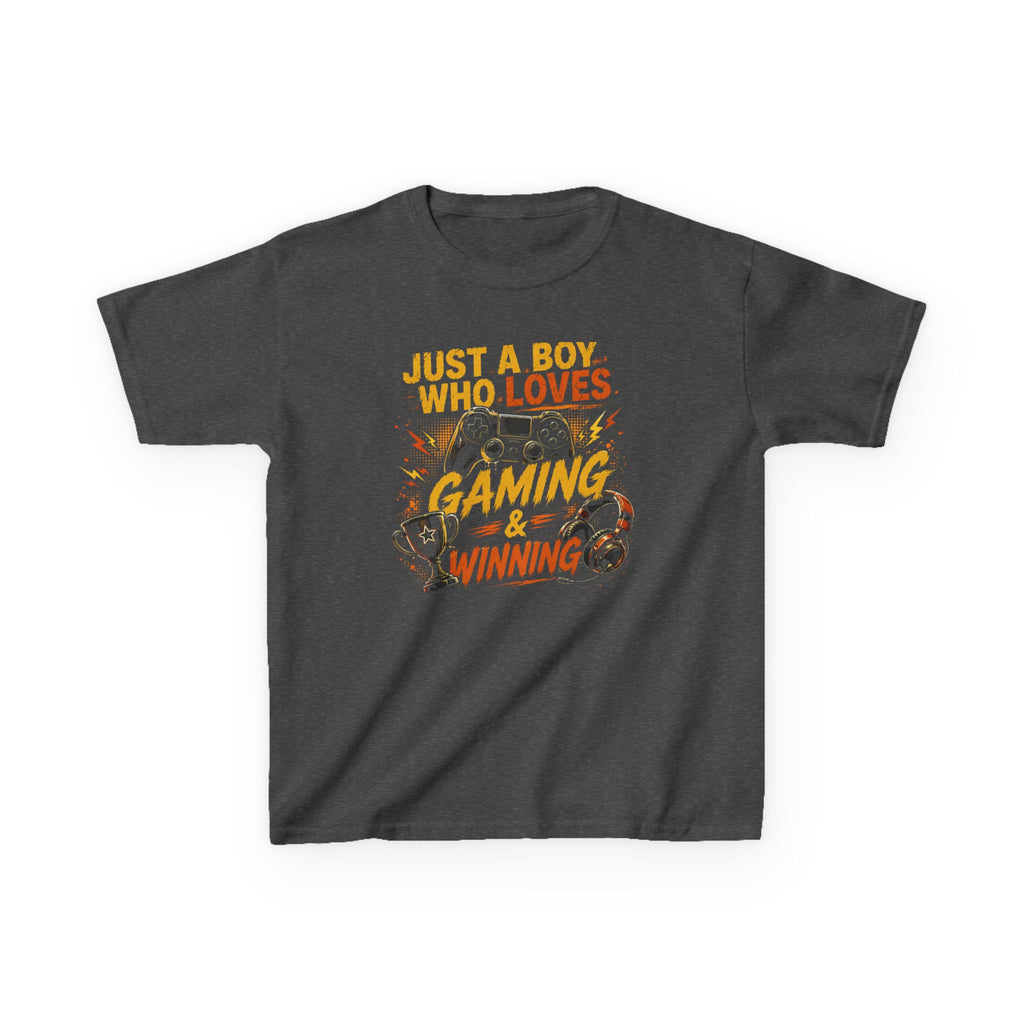 Just a Boy Who Loves Gaming & Winning Graphic kids Gamer T-Shirt Design