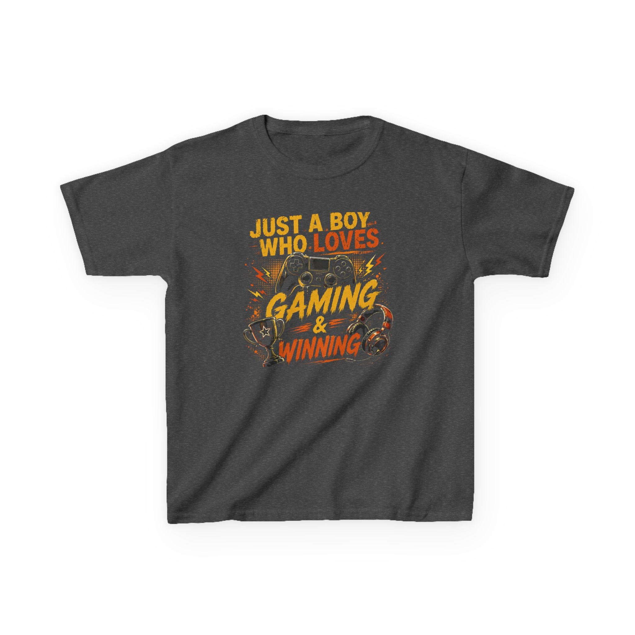 Just a Boy Who Loves Gaming & Winning Graphic kids Gamer T-Shirt Design