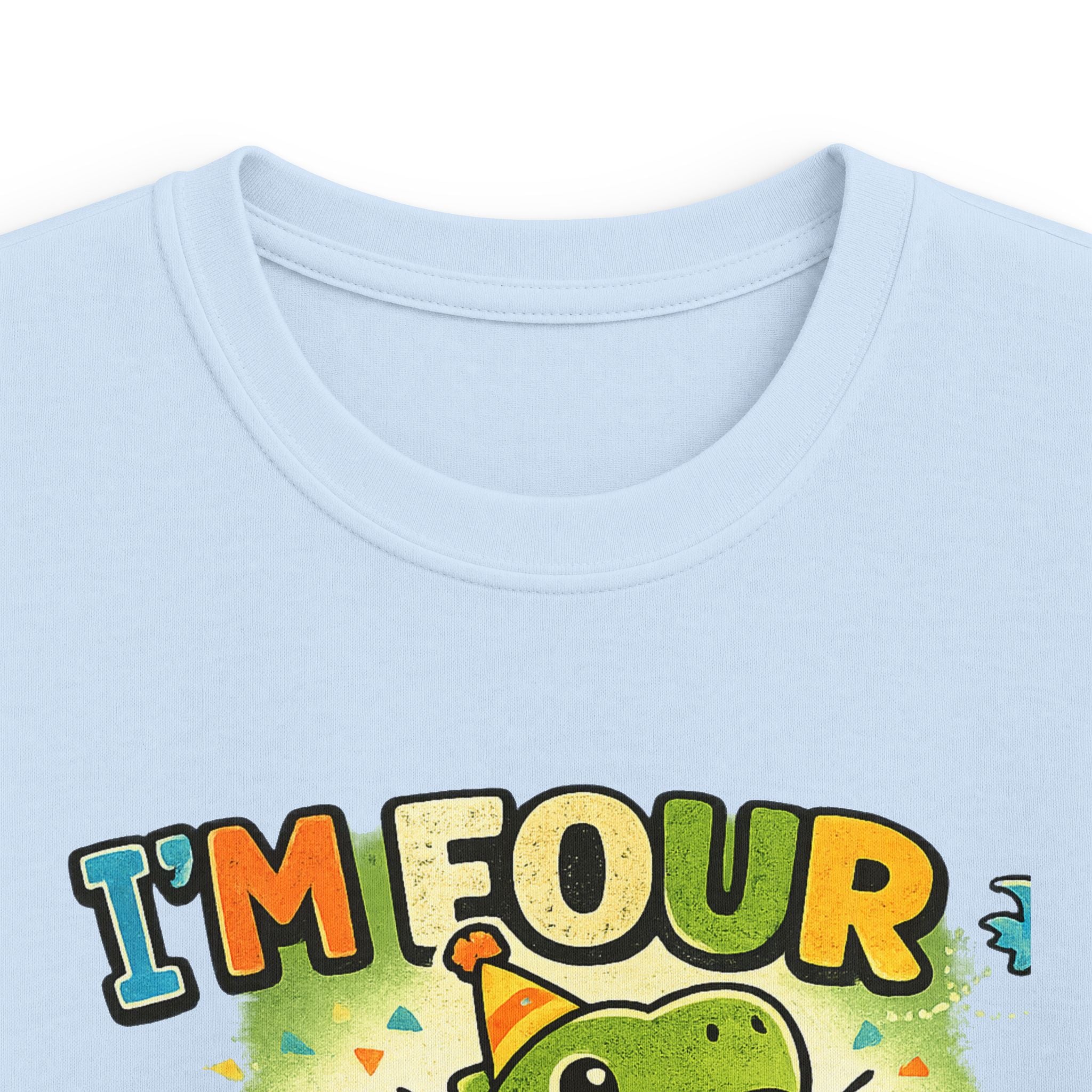 Kids Tee "I’m Four" Roaring Dinosaur Birthday Shirt
