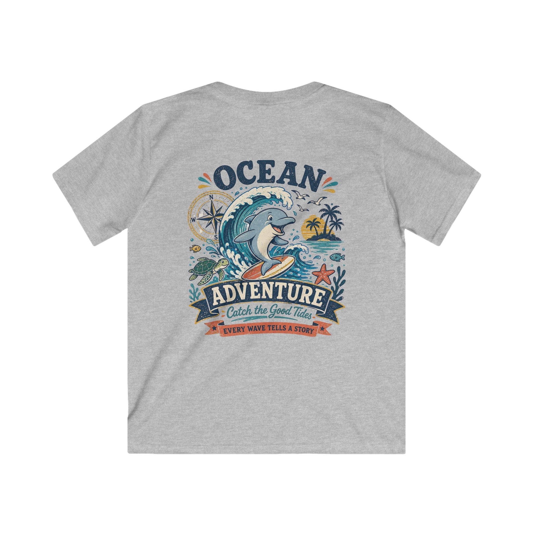 Ocean Adventure Kids Tee 'Catch the Good Tide' Dolphin Surf Graphic