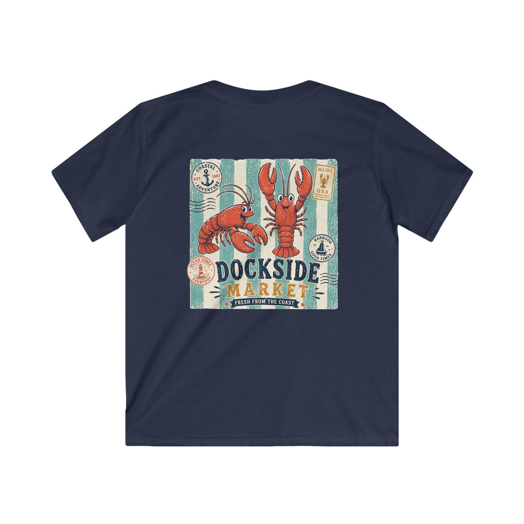 "Dockside Market" Kids Tee Retro Lobster Beach Graphic T-Shirt
